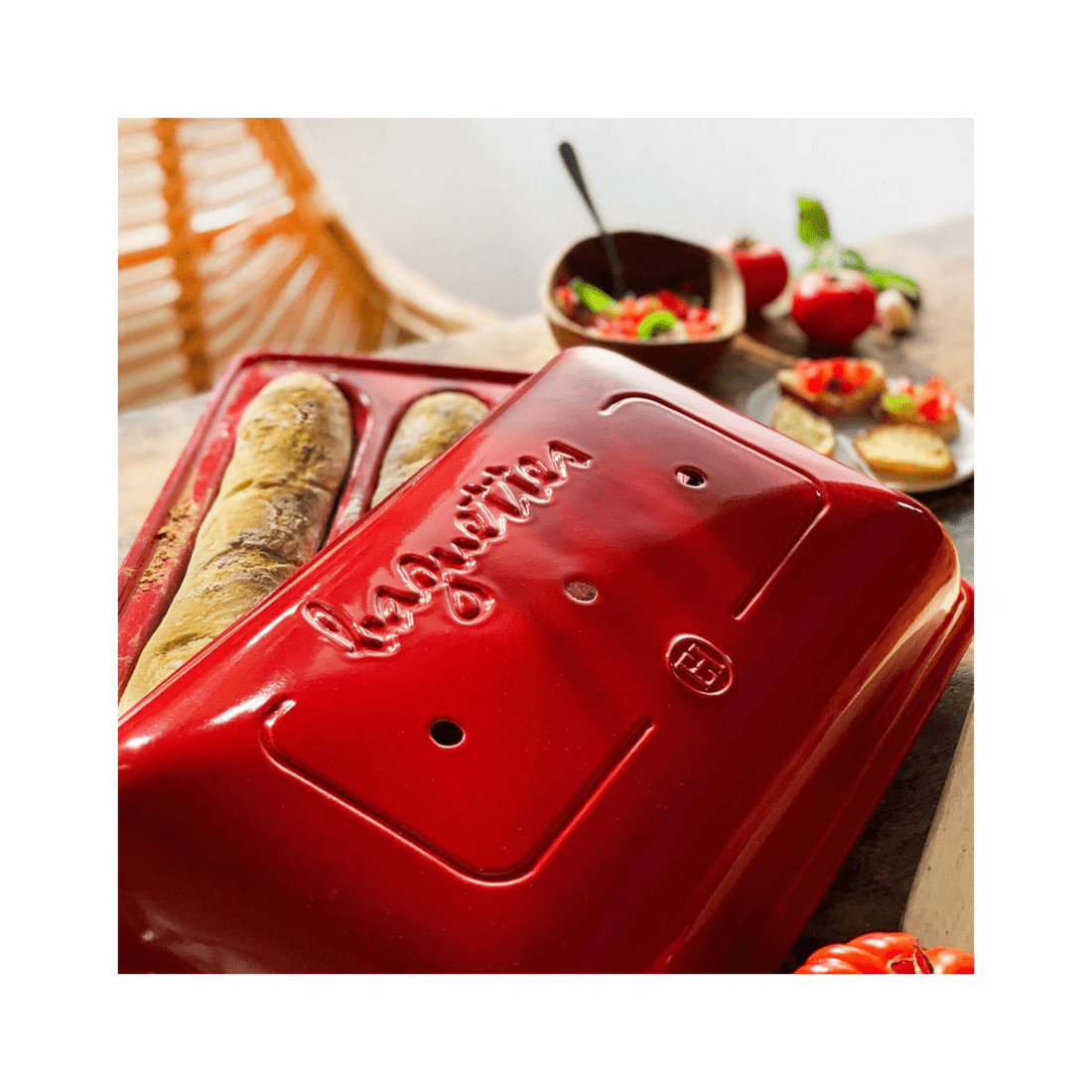 2 Emile Henry 39cm Ceramic Baguette Baker Dish W/ Lid Oven Baking Rect Burgundy
 - Burgundy, 2 of 3