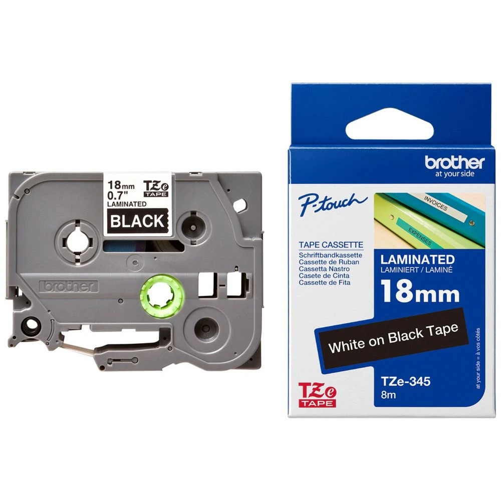 2 Brother TZe-345 Laminated Tape 18mm x 8m White on Black, 2 of 2