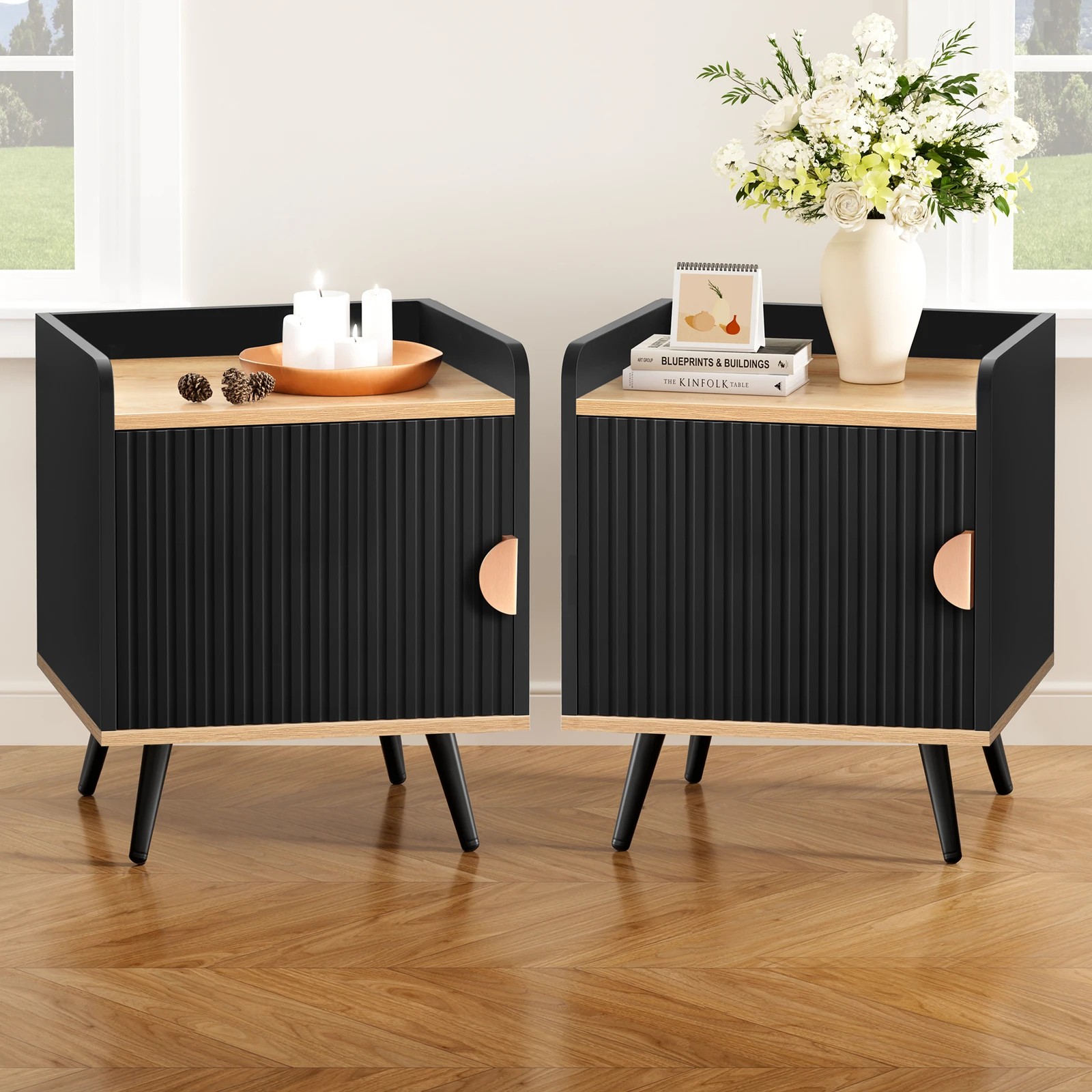 2 Alfordson 2x Bedside Table Cabinet Nightstand Side Storage - Black, 2 of 10