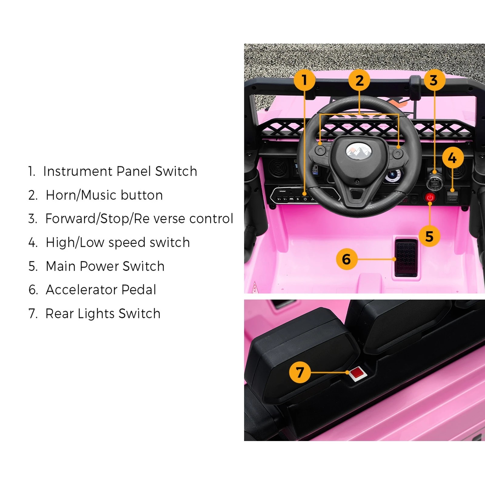 5 Mazam Ride On Car Kids Electric Jeep Bluetooth Light Music Remote Control
 - Pink, 5 of 10
