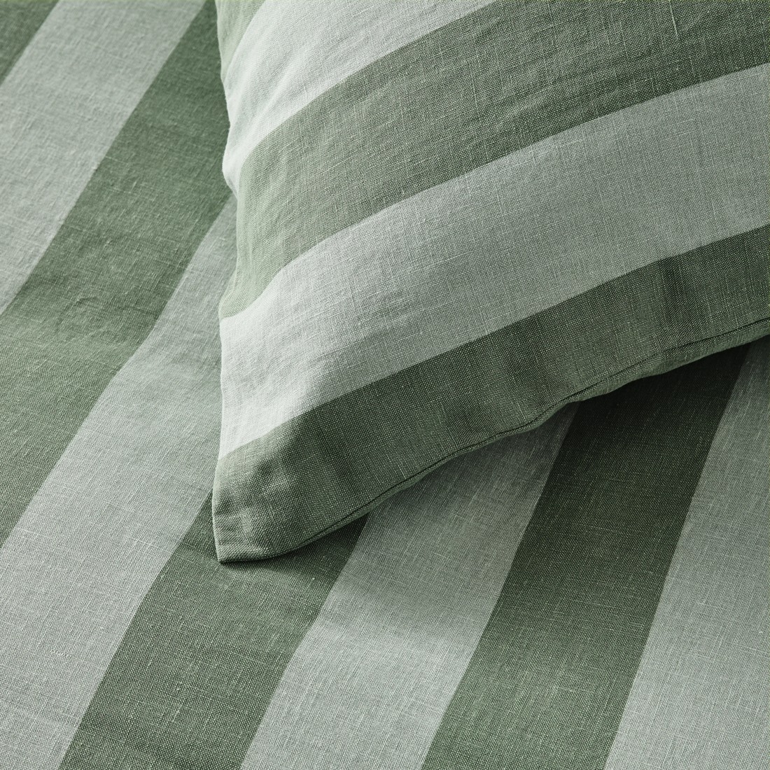 3 Stripe Linen Cotton Quilt Cover Set - Queen Bed, Green, 3 of 7