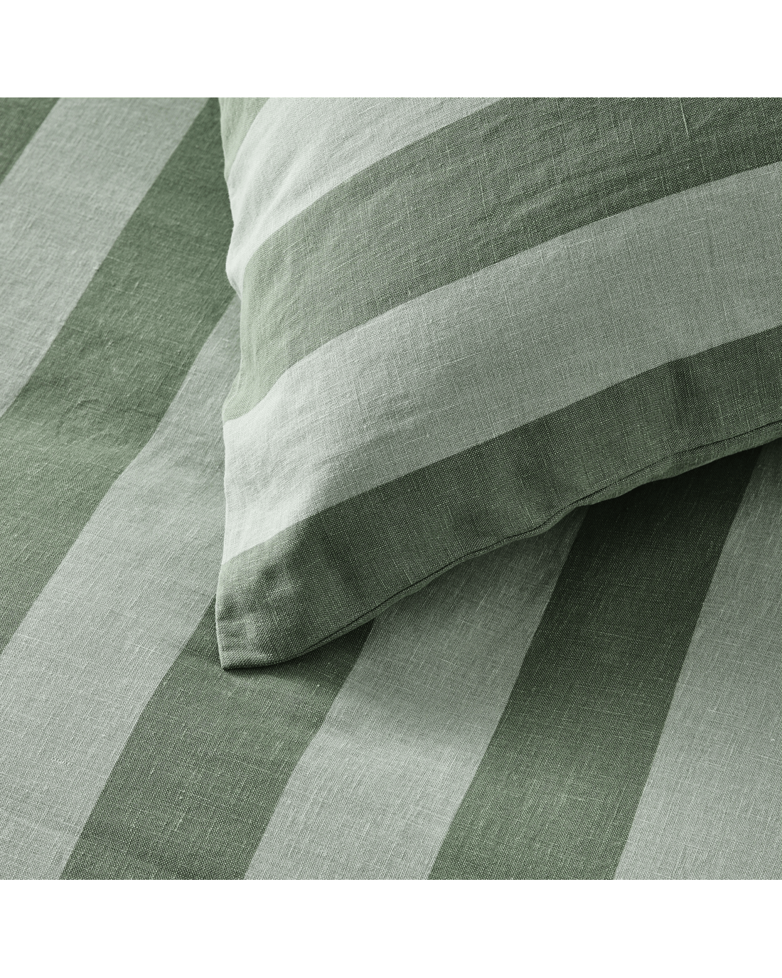 3 Stripe Linen Cotton Quilt Cover Set - Queen Bed, Green, 3 of 7