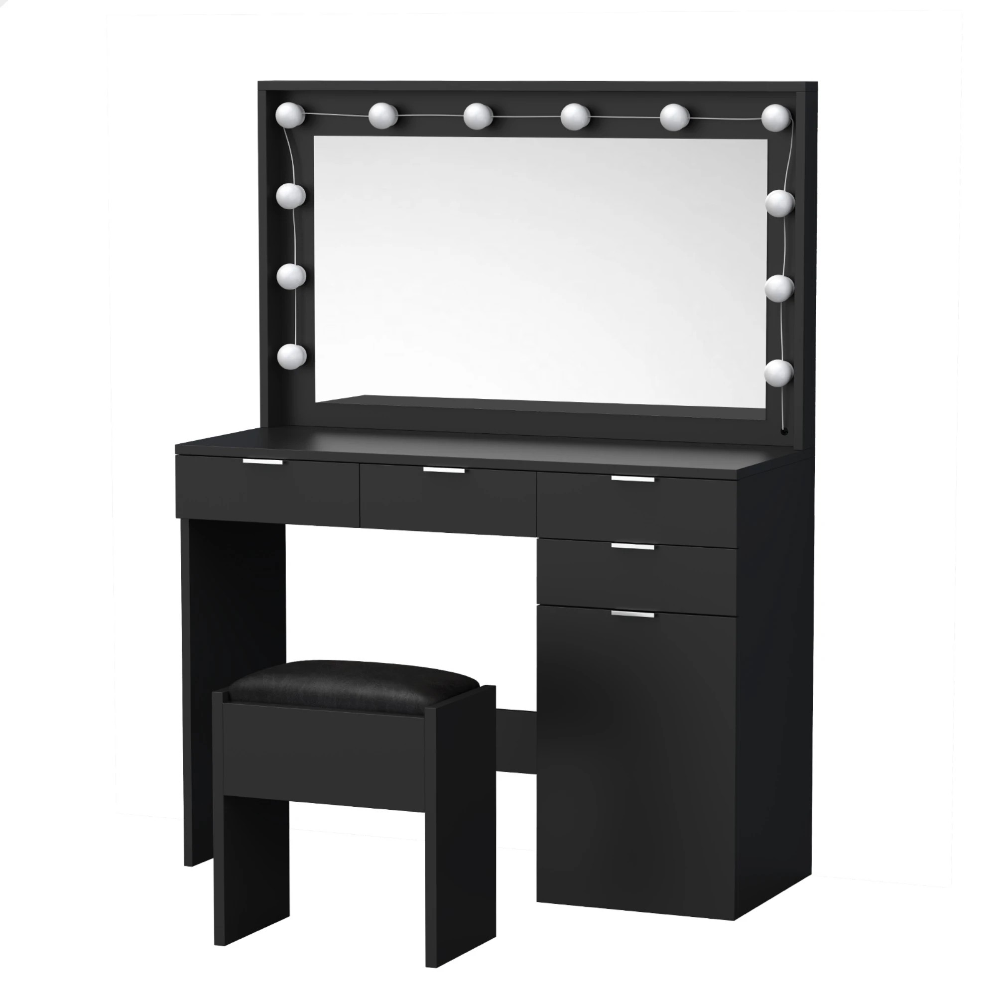 1 Alfordson Dressing Table Stool Set Makeup Mirror Desk 12 LED Bulbs - Black, 1 of 10