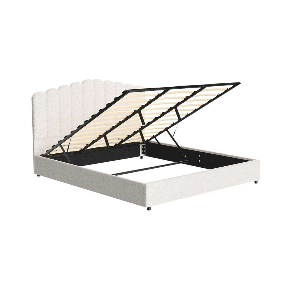 3 Artiss Bed Frame King Size Boucle FION - White, 3 of 5