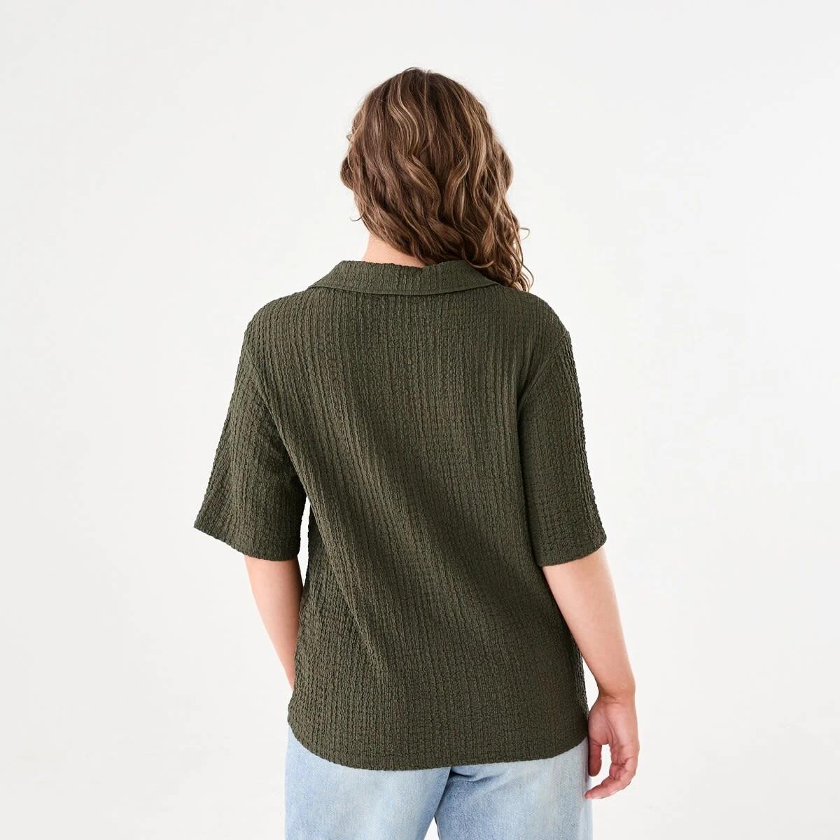 3 Short Sleeve Textured Polo Top BURNT OLIVE, 3 of 6