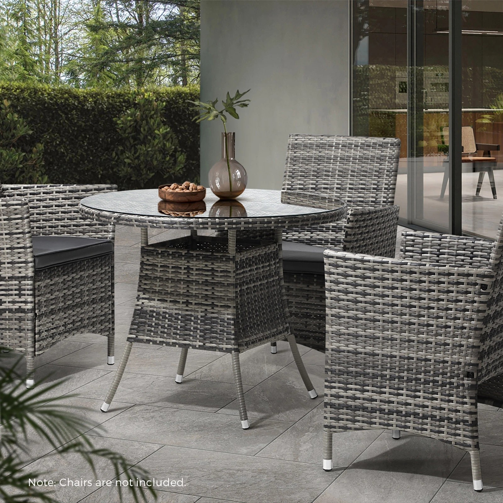 9 Livsip 90cm Outdoor Dining Table Round Rattan Glass Table Patio Furniture
 - Grey, 9 of 10