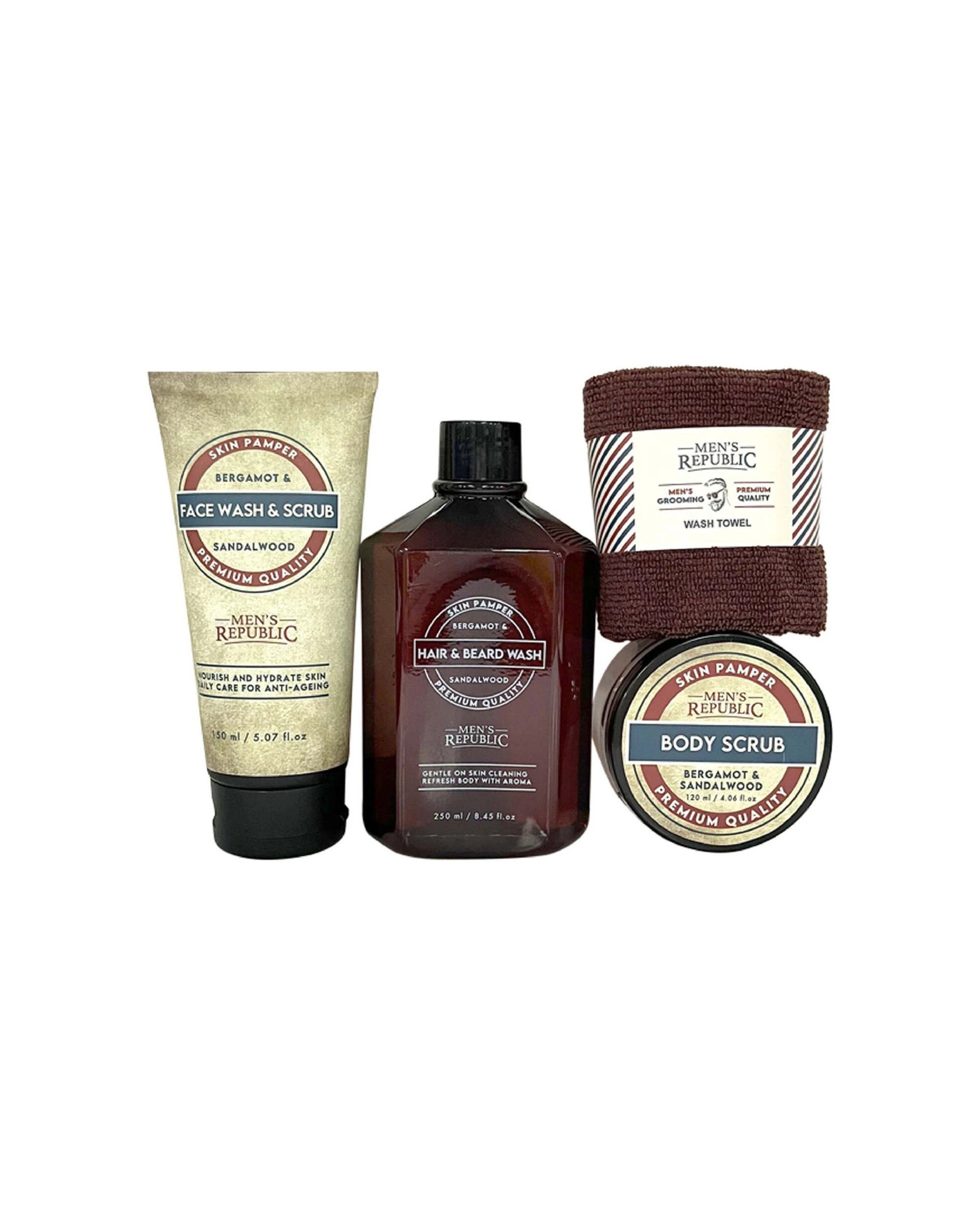 1 Mens Republic 5Pc Grooming Set Includes Toolcase Hair Beard Wash Body Scrub Towel - Black, 1 of 4