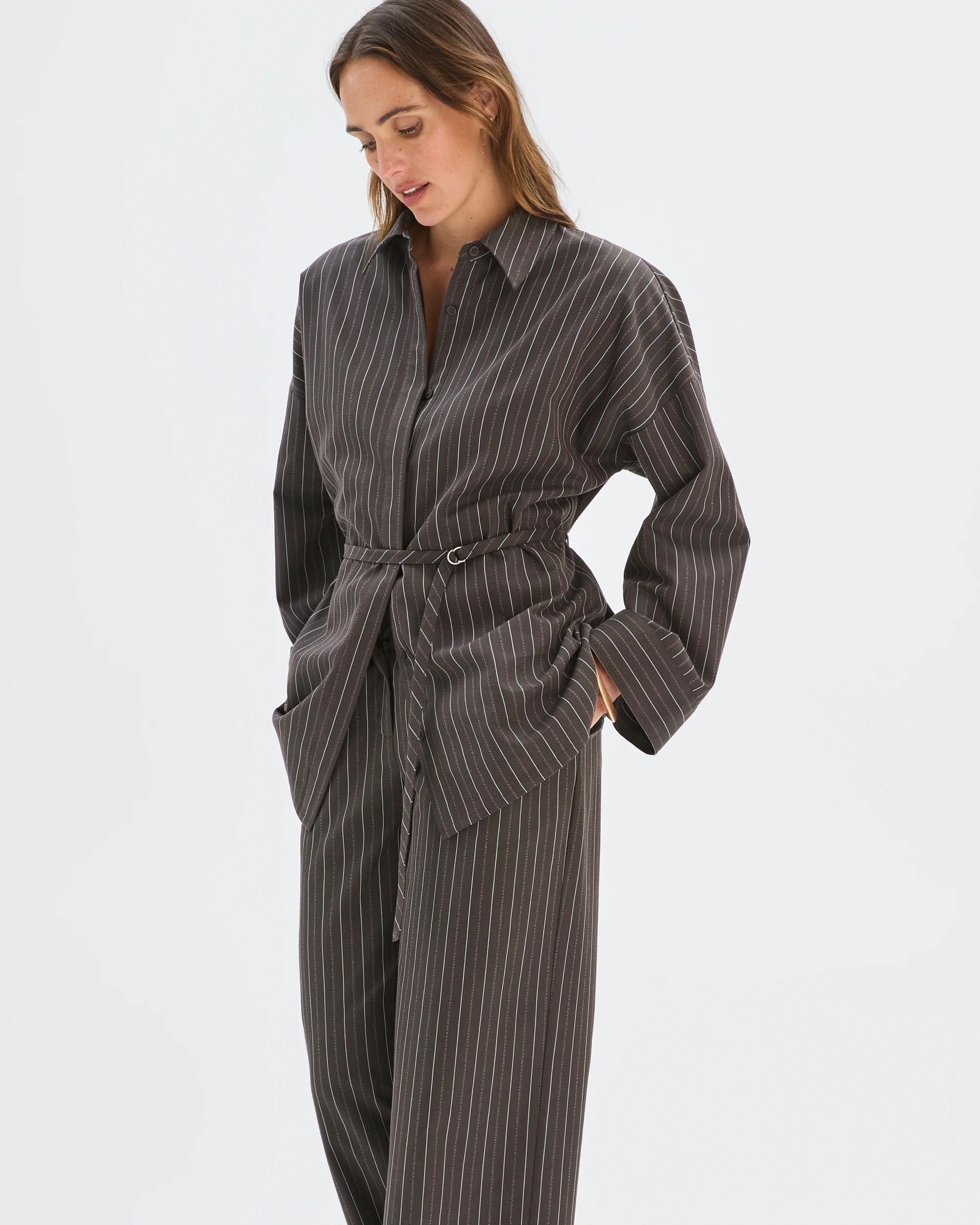3 Preview Belt Detail Wide Leg Pants BITTER CHOCOLATE STRIPE, 3 of 7