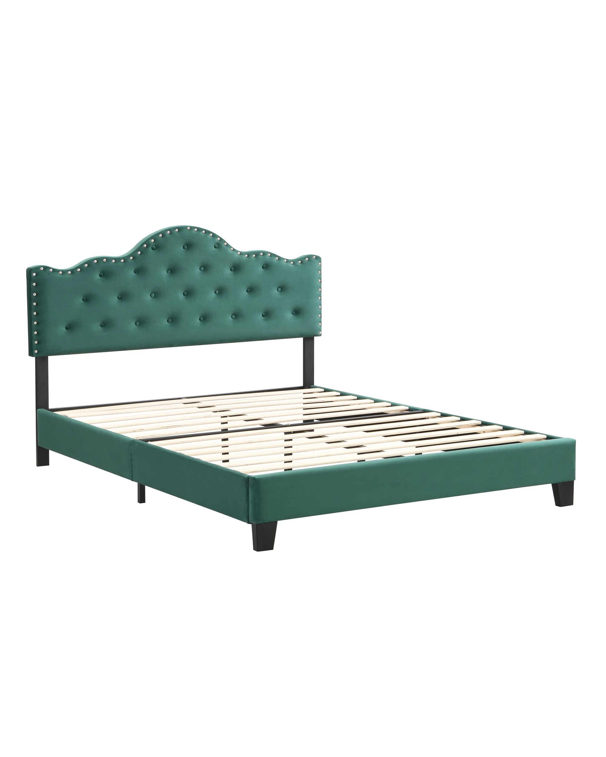 4 IHOMDEC BEF05 Velvet Double Bed Frame - Green - Green, 4 of 10