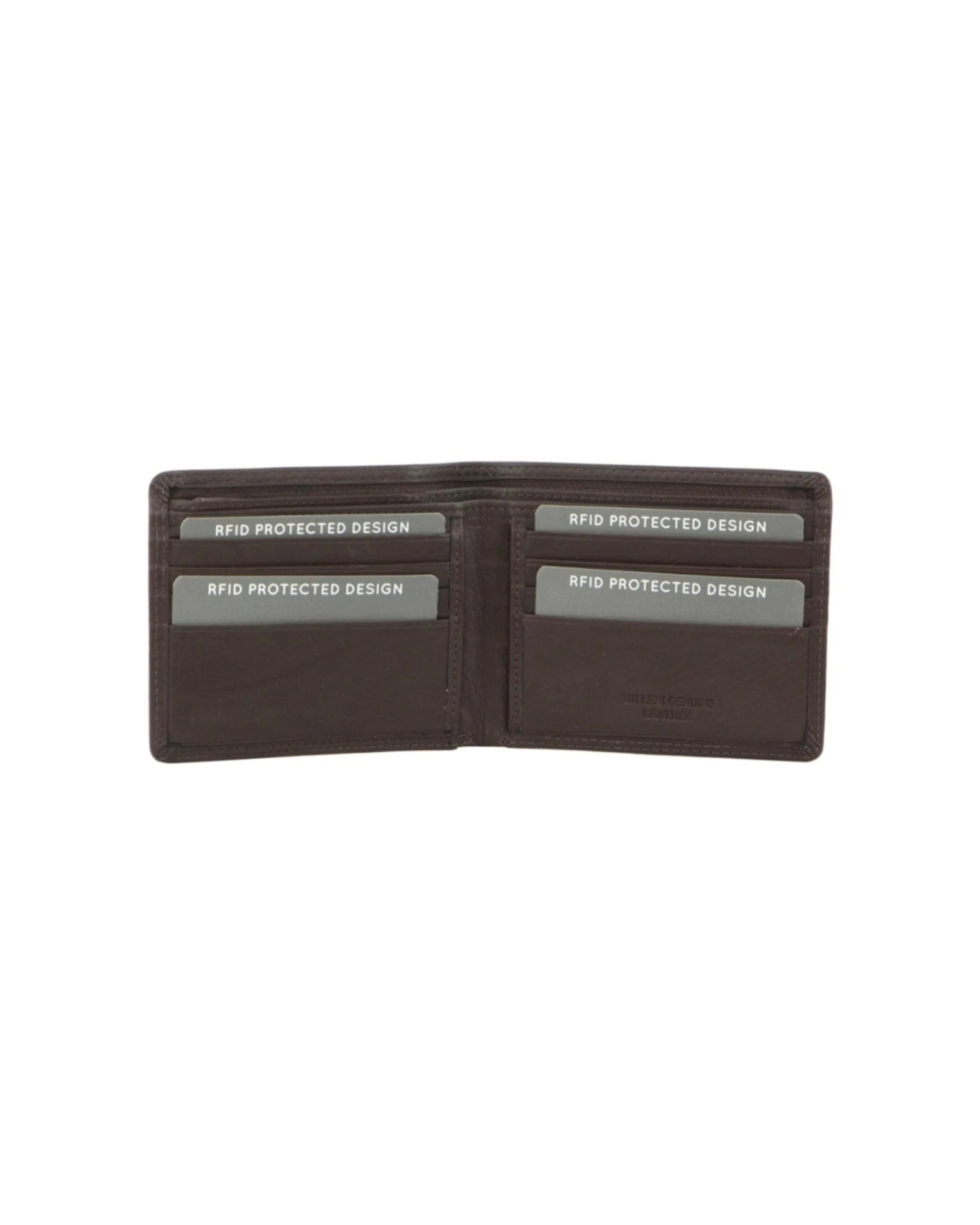 2 Milleni Mens Leather RFID Protected Card Cash Flat Wallet Secure Clasp Compact Design 10cm - Brown, 2 of 2