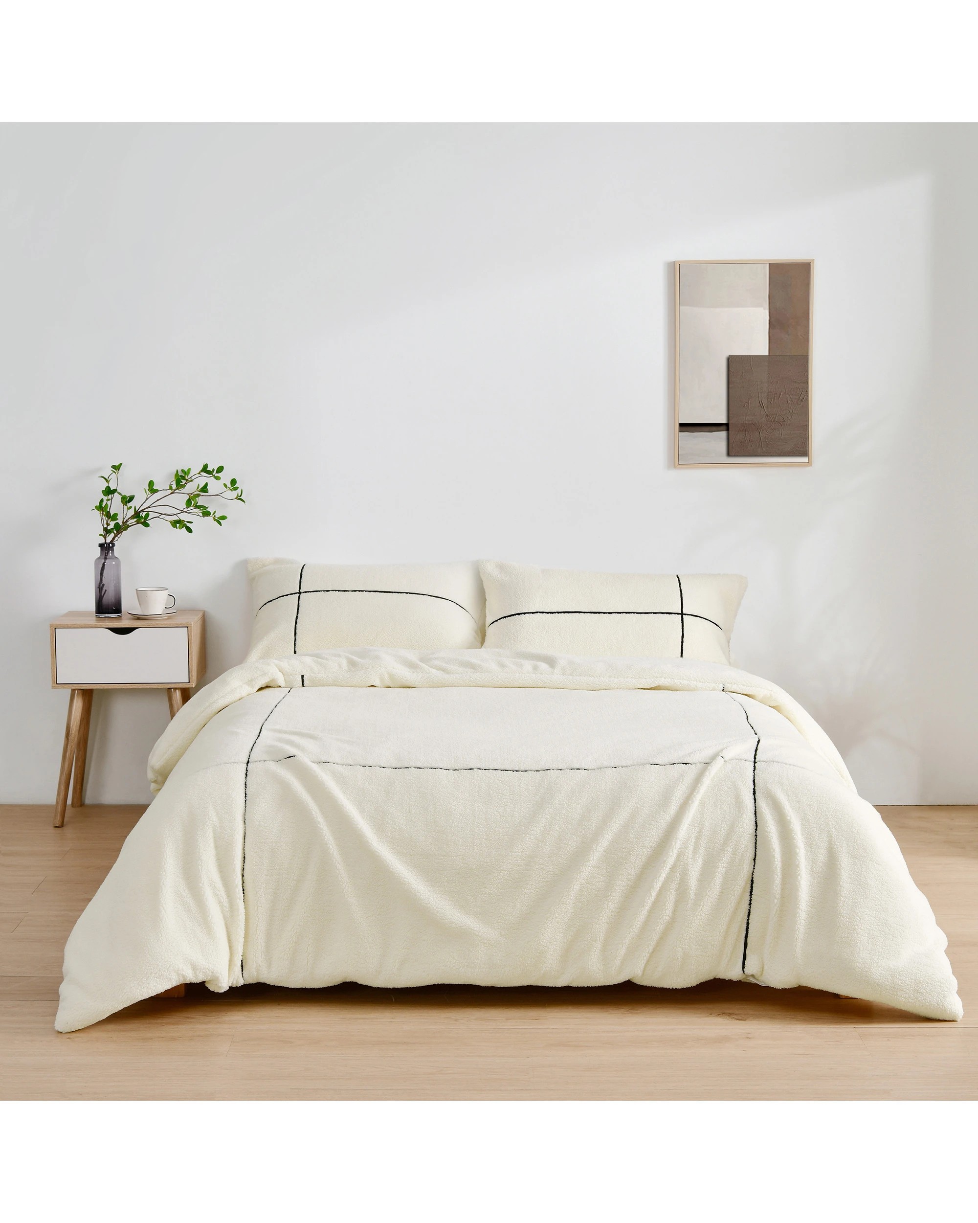 1 Dreamaker Jasper Teddy Fleece Quilt Cover Set - Queen Bed - Snow, 1 of 8