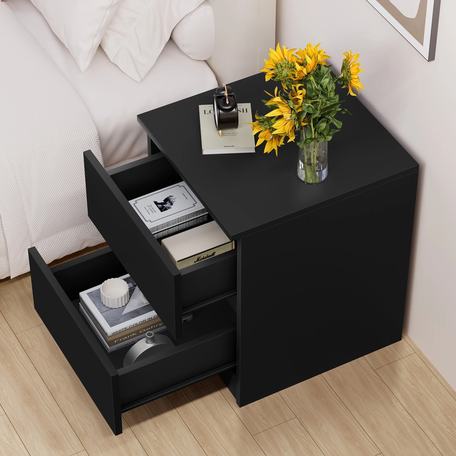 6 Alfordson Bedside Table Nightstand Storage Cabinet Side End Table - Black, 6 of 10