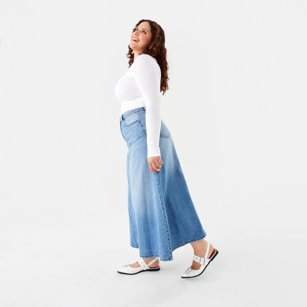3 Denim A-Line Maxi Skirt Mid Wash, 3 of 9