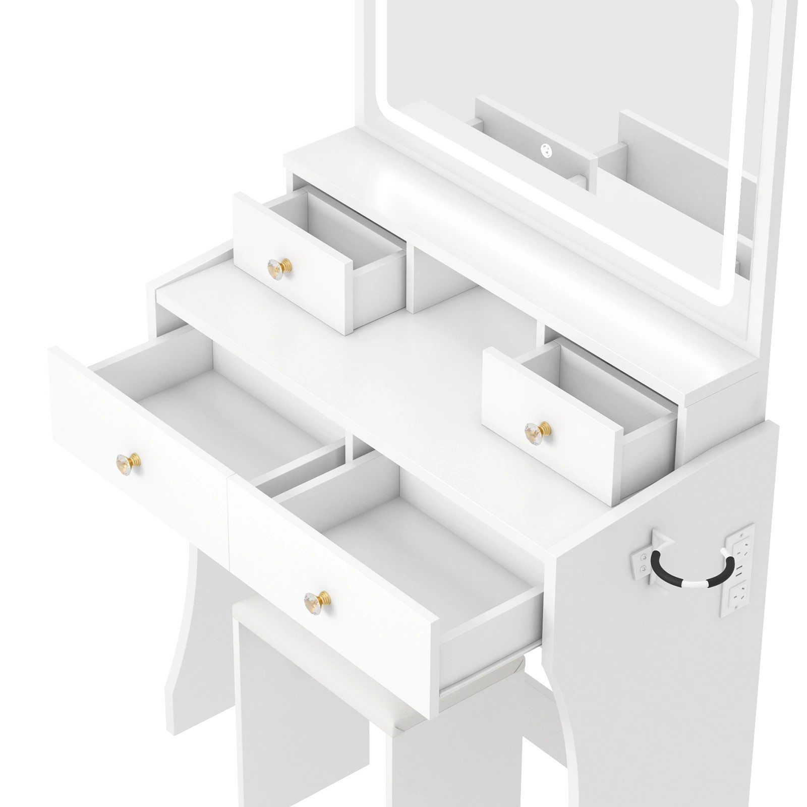 4 Advwin Makeup Vanity Desk with Mirror Charging Station and 4 Drawers - White, 4 of 10