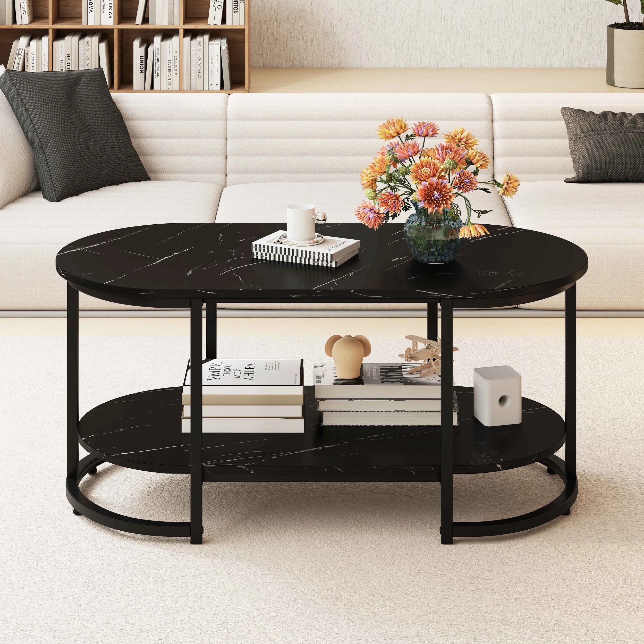 3 Costway 3-Tier Coffee Table Metal Frame Center Table Ample Desktop w/Storage Shelf, 3 of 5
