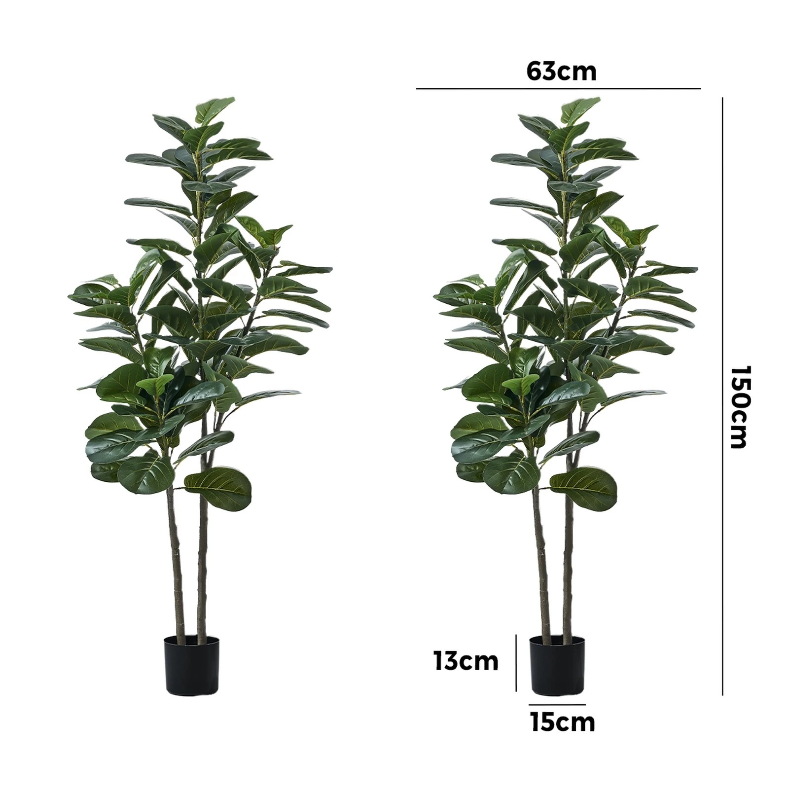 2 Livsip 2x Artificial Fiddle Leaf Fig Tree Lifelike Faux Plants 150cm - Green, 2 of 10