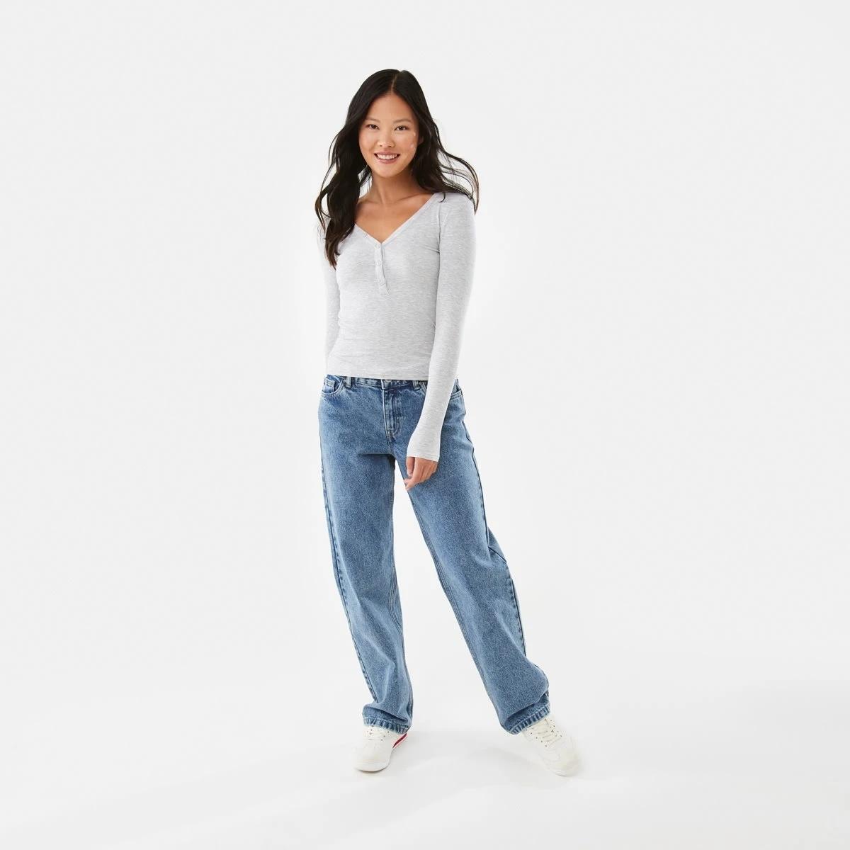 2 Long Sleeve Rib Henley Top Slvr Marle, 2 of 8