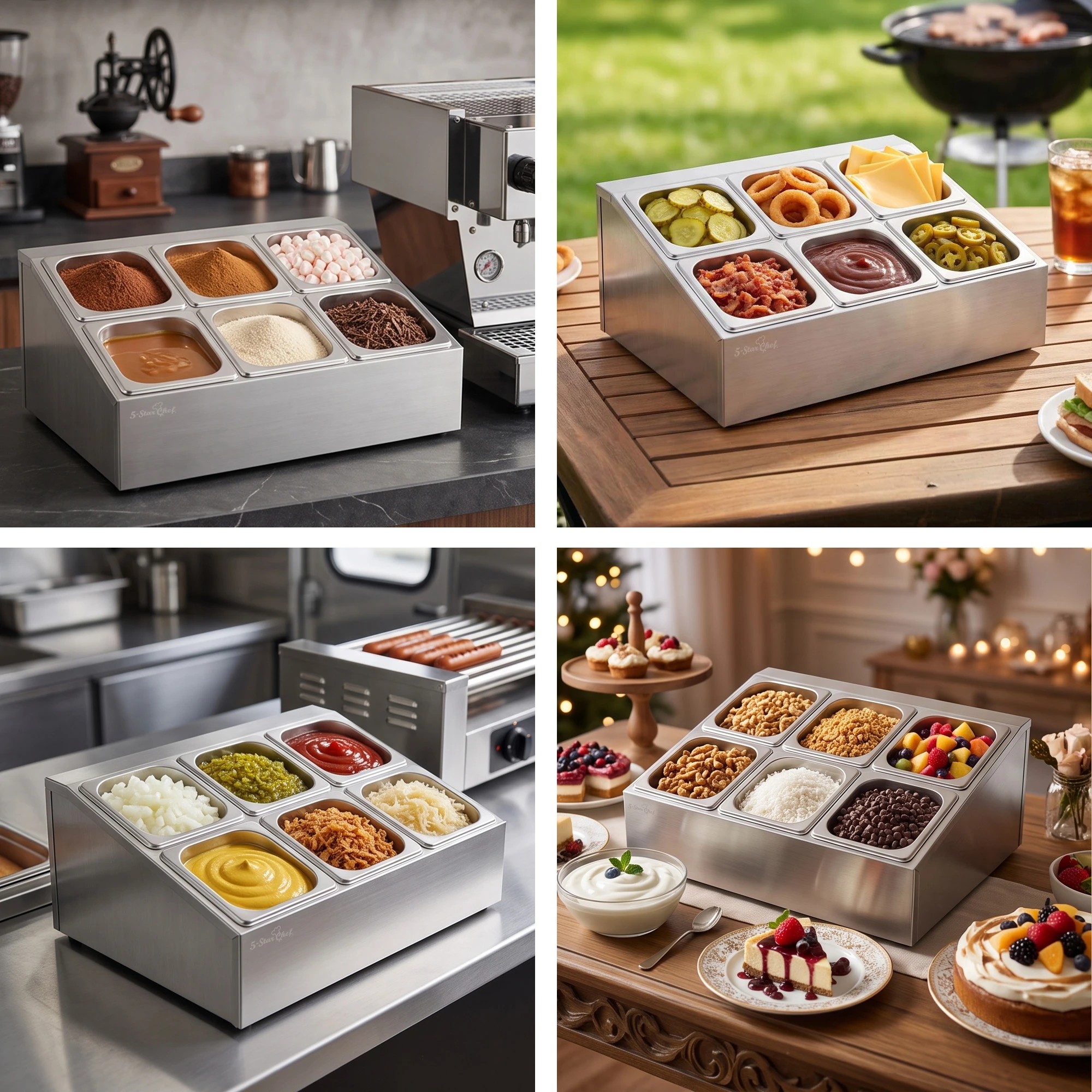 8 5-Star Chef 6 Pan Food Serving Display Station Stainless Steel with Lids - Silver, 8 of 8