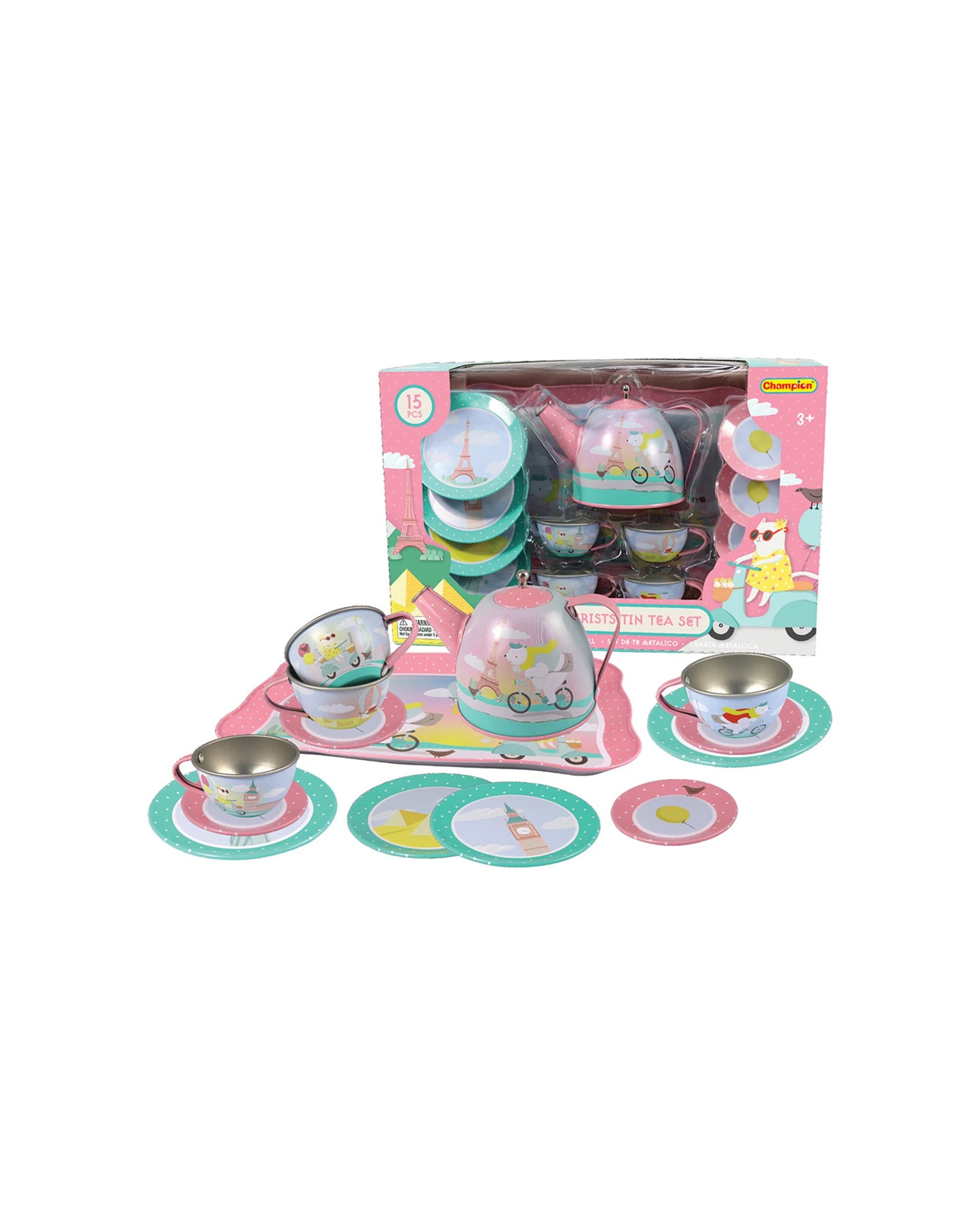 1 Kaper Kidz 15pc Animal Tourists Tin Tea Set Kids Pretend Play Toy - Multi, 1 of 8