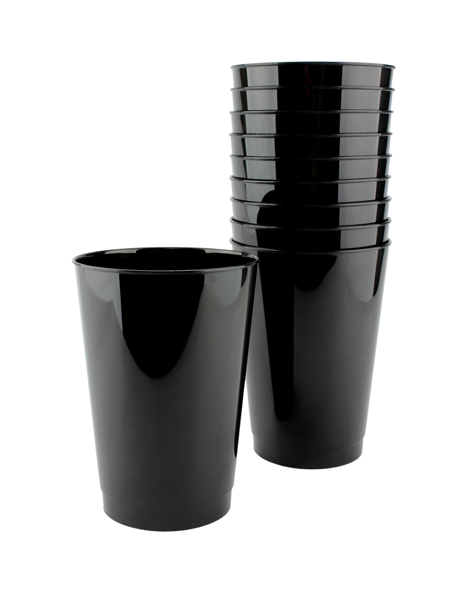 1 Partyware Black Plastic Reusable Cups 380ml Pack of 10 - Black, 1 of 3