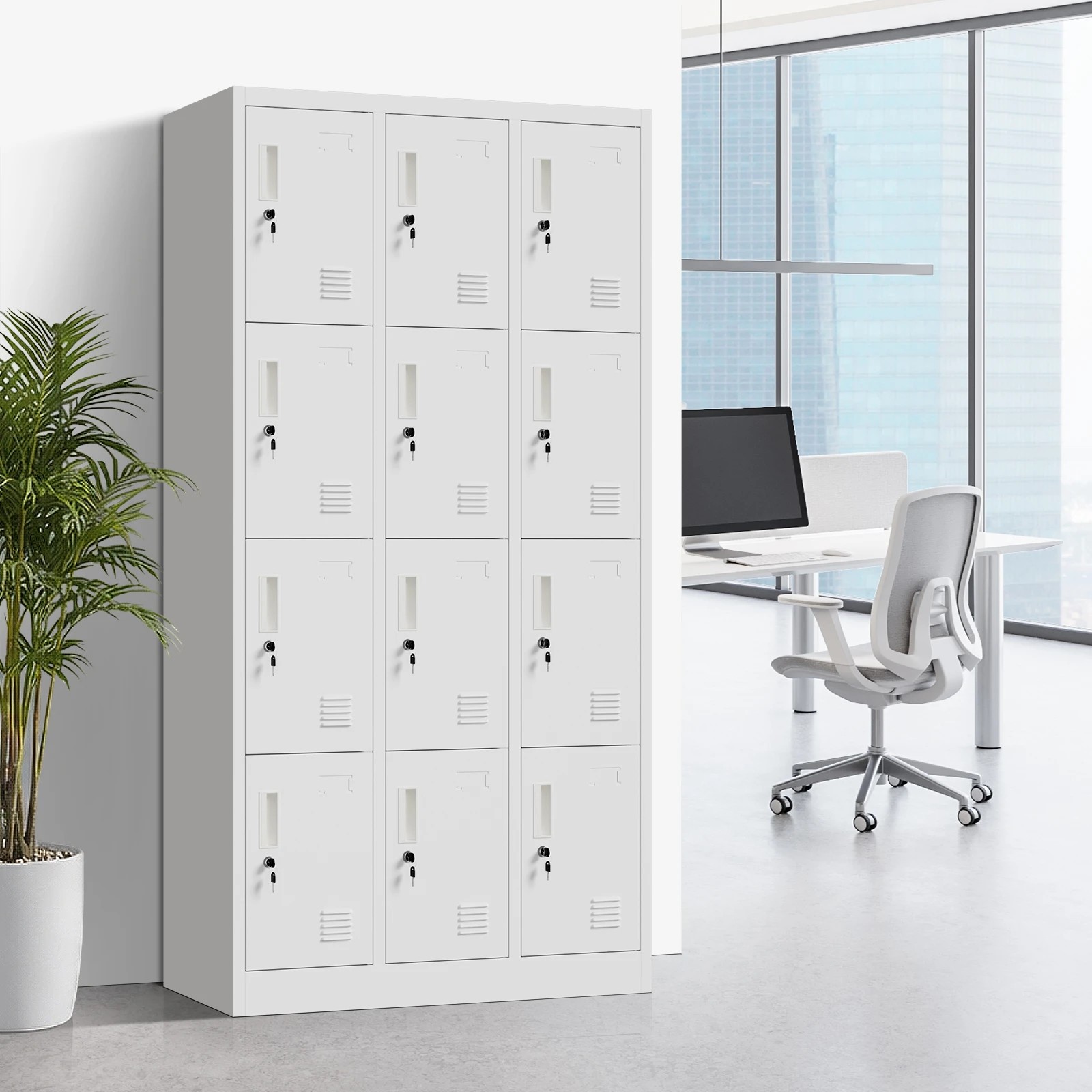 2 Oikiture 12 Doors Locker Cabinet Steel Storage Cupboard Office School Gym - White, 2 of 10
