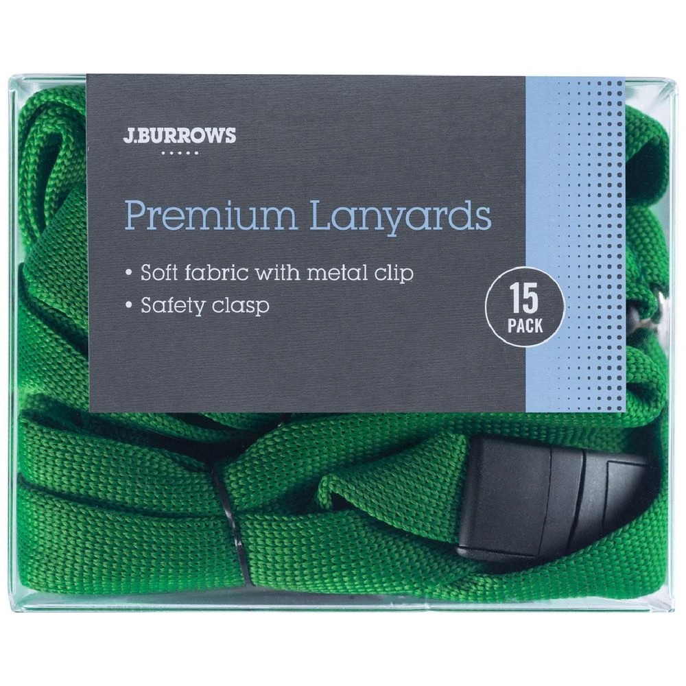 1 J.Burrows Premium Lanyards with Metal Clip Green 15 Pack, 1 of 3