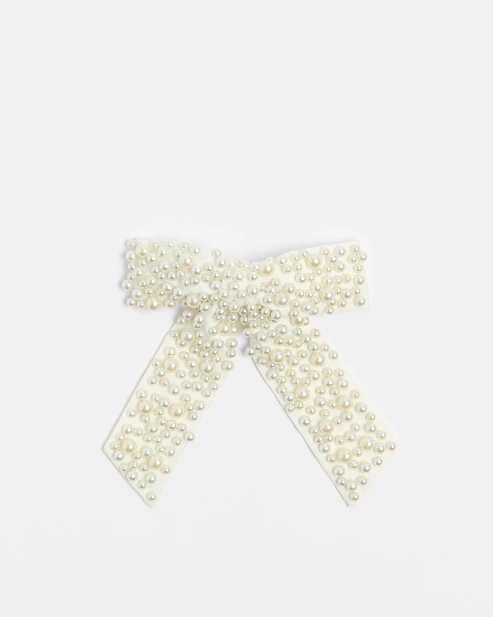 1 Target Faux Pearl Bead Bow Barette Hair Clip WHITE PEARL, 1 of 1