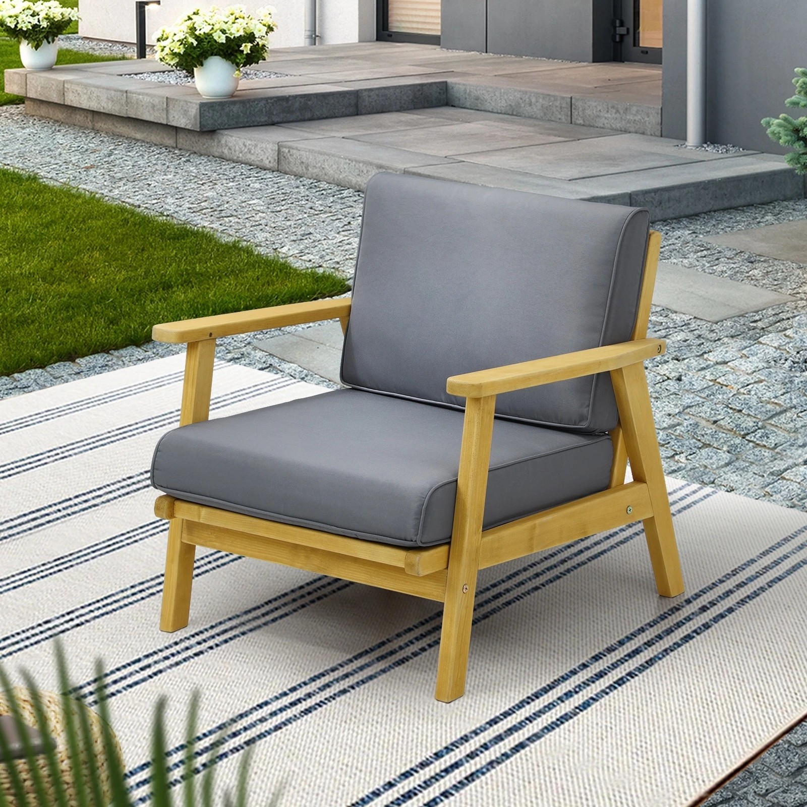 4 Livsip Outdoor Armchair Furniture Lounge Wooden Chair Patio Garden Sofa Set - Multi, 4 of 9