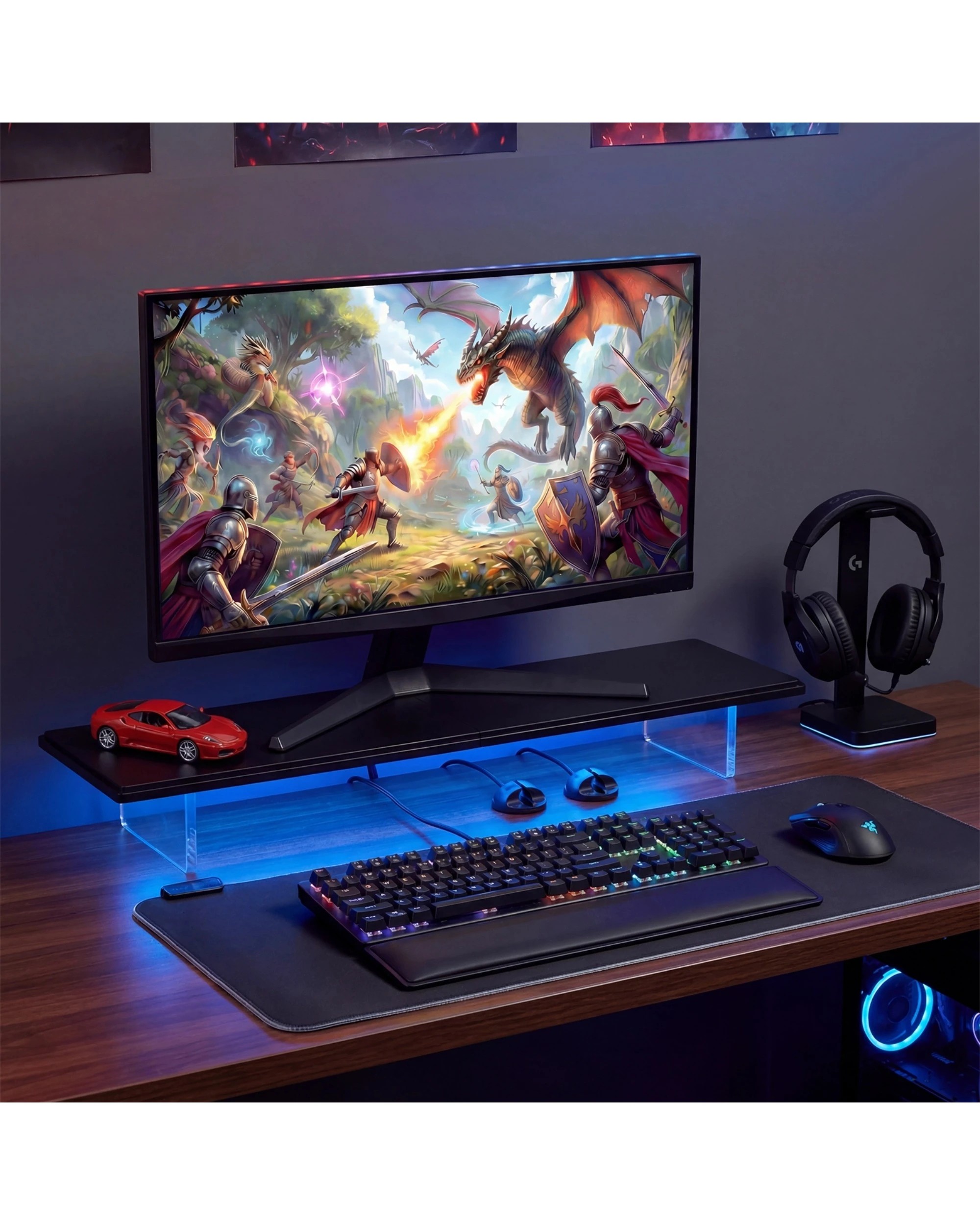 7 Advwin 80cm LED Monitor Stand w/ Acrylic Leg Adjustable Height - Brown, 7 of 7