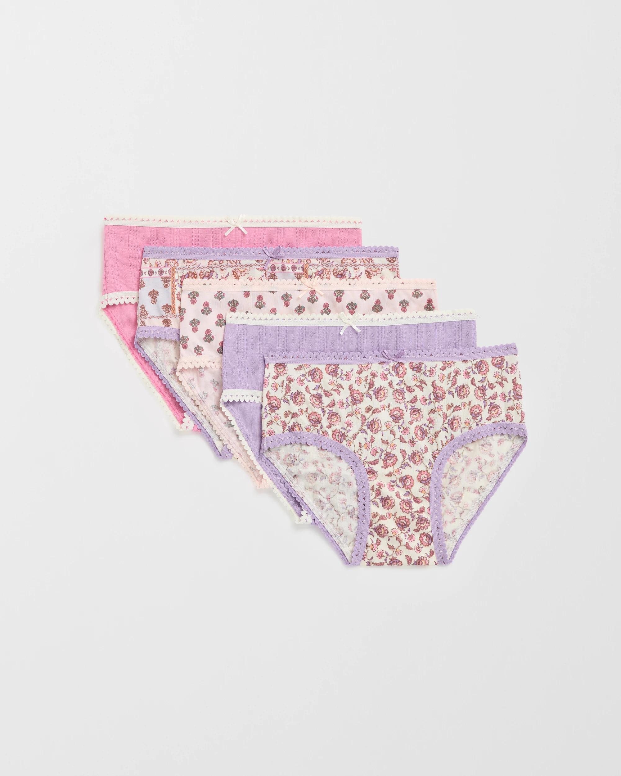 1 Maxx Australian Cotton 5 Pack Younger Girls Pointelle/Rib Briefs PAISLEY, 1 of 1