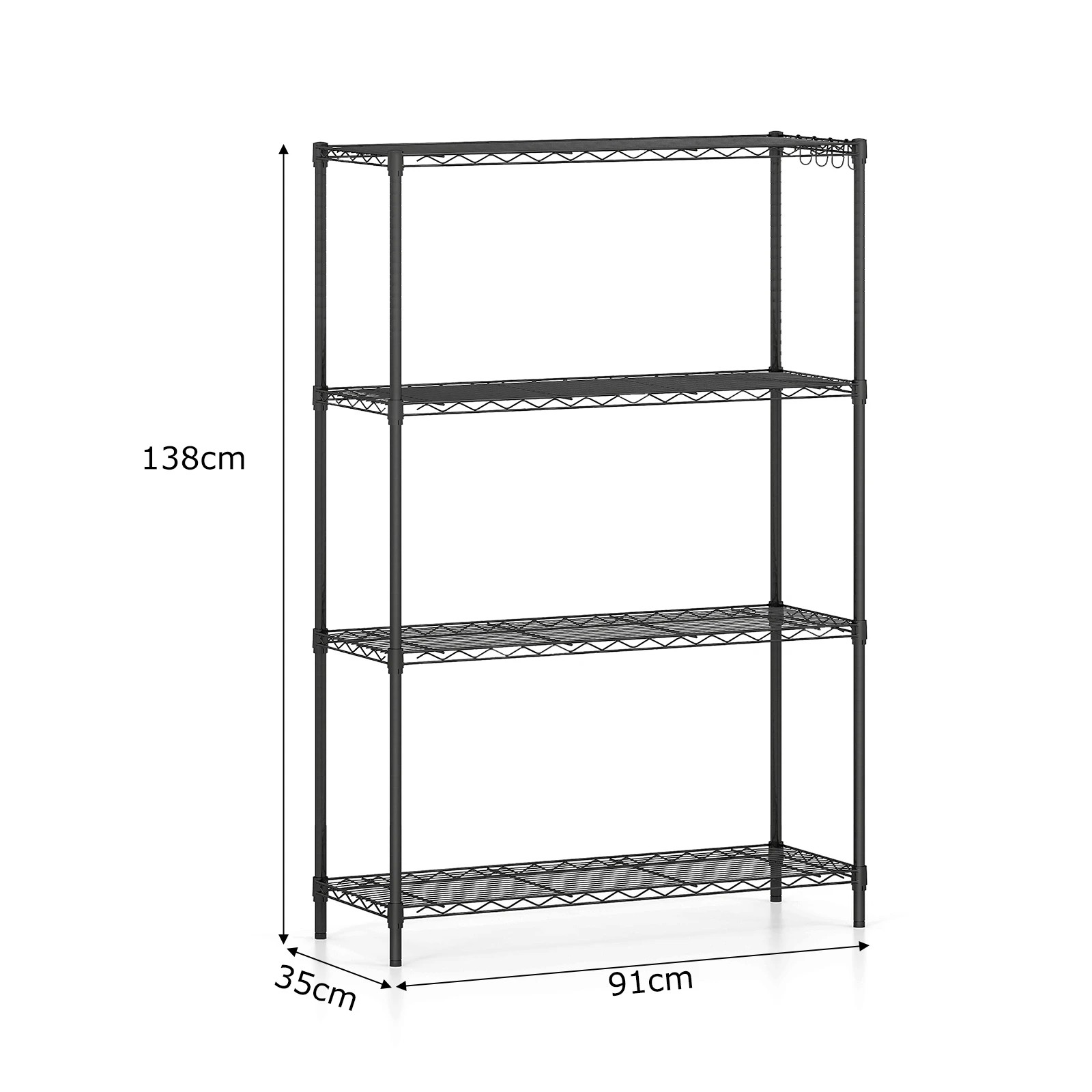 4 Costway 4-Tier Wire Shelving Unit Adjustable Heavy-Duty Metal Storage Shelves w/4 Hooks, 4 of 5