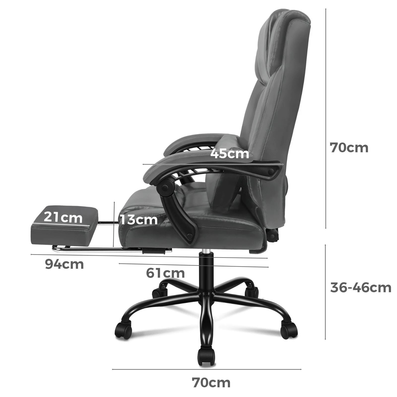 7 Alfordson Office Chair Executive Computer Gaming PU Leather Seat Recliner - Grey, 7 of 10