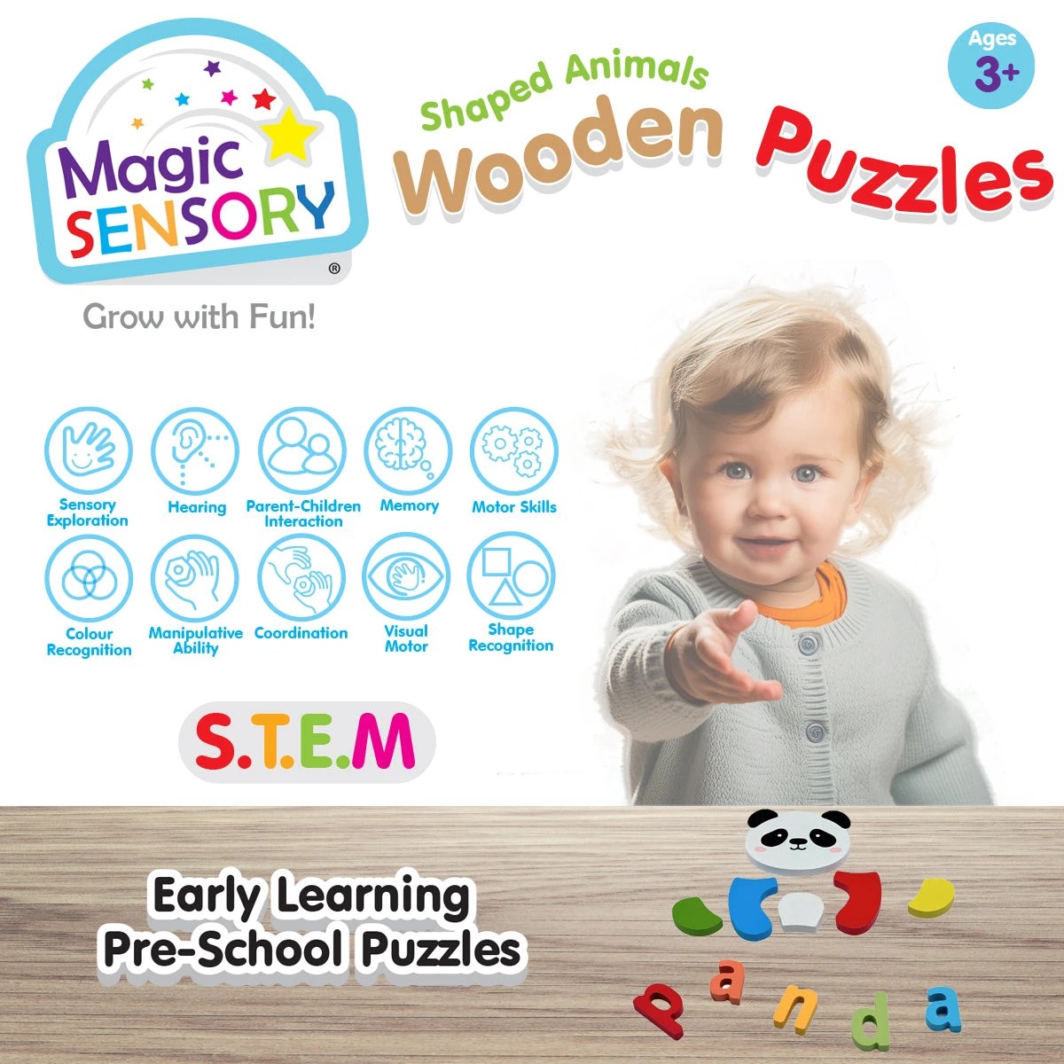 2 Magic Sensory Shaped Animals Wooden Puzzles Triple Pack, 2 of 5
