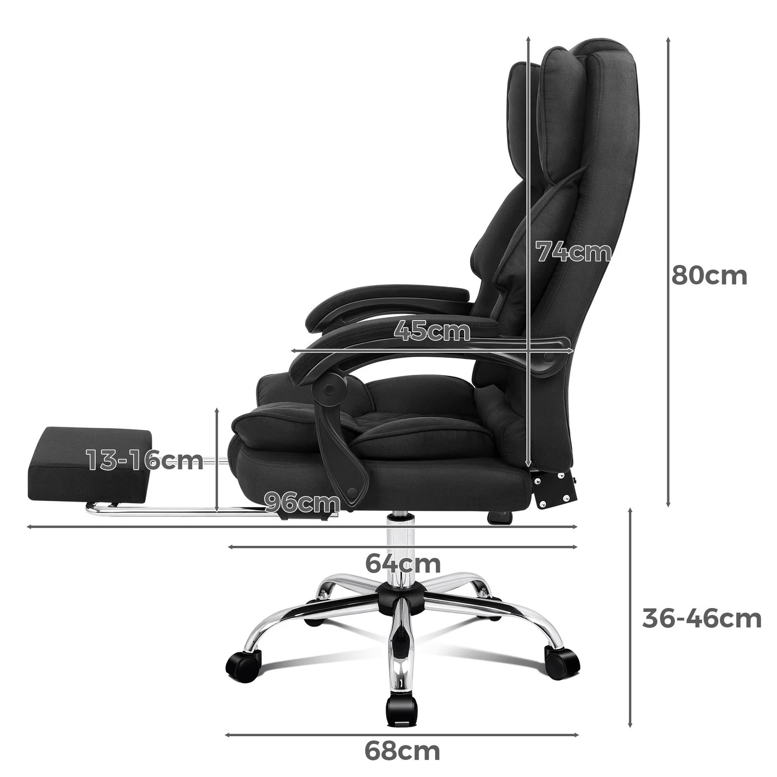 4 Alfordson Office Chair Gaming Executive Seat Computer Racer Fabric Recliner - Black, 4 of 10