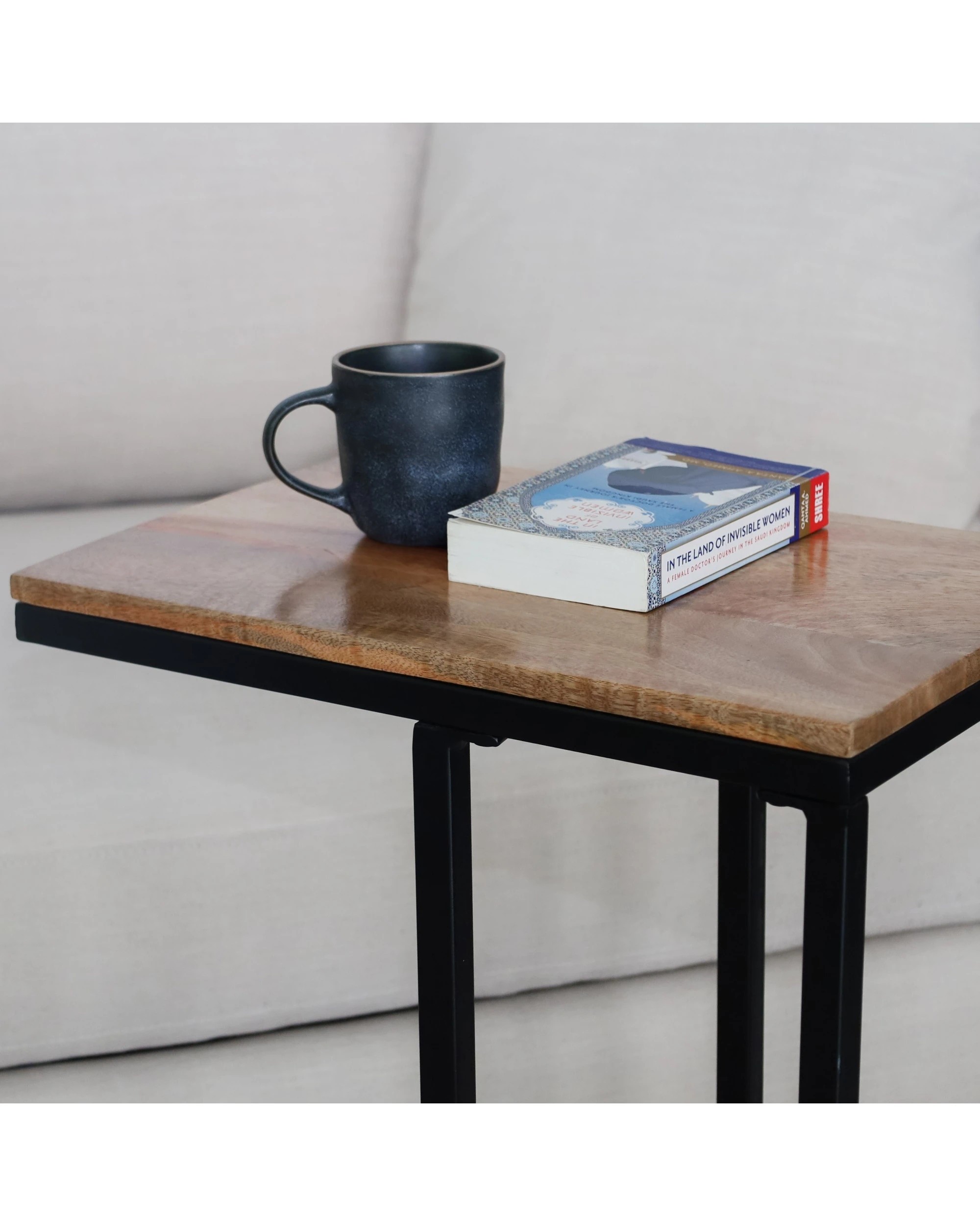 Fab Habitat Bhumi C Shaped Mango Wood Side Table With Powder Coated ...