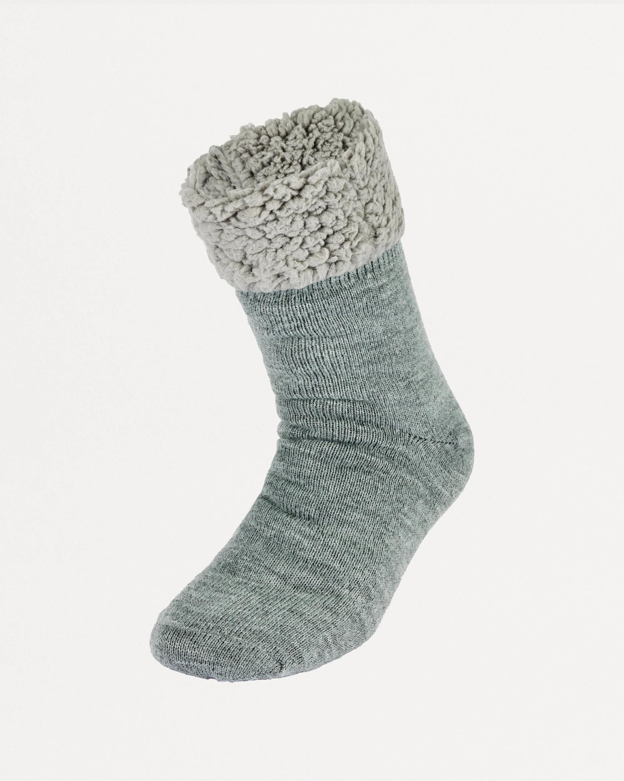 1 Sherpa Lined Home Socks Grey Marle, 1 of 3