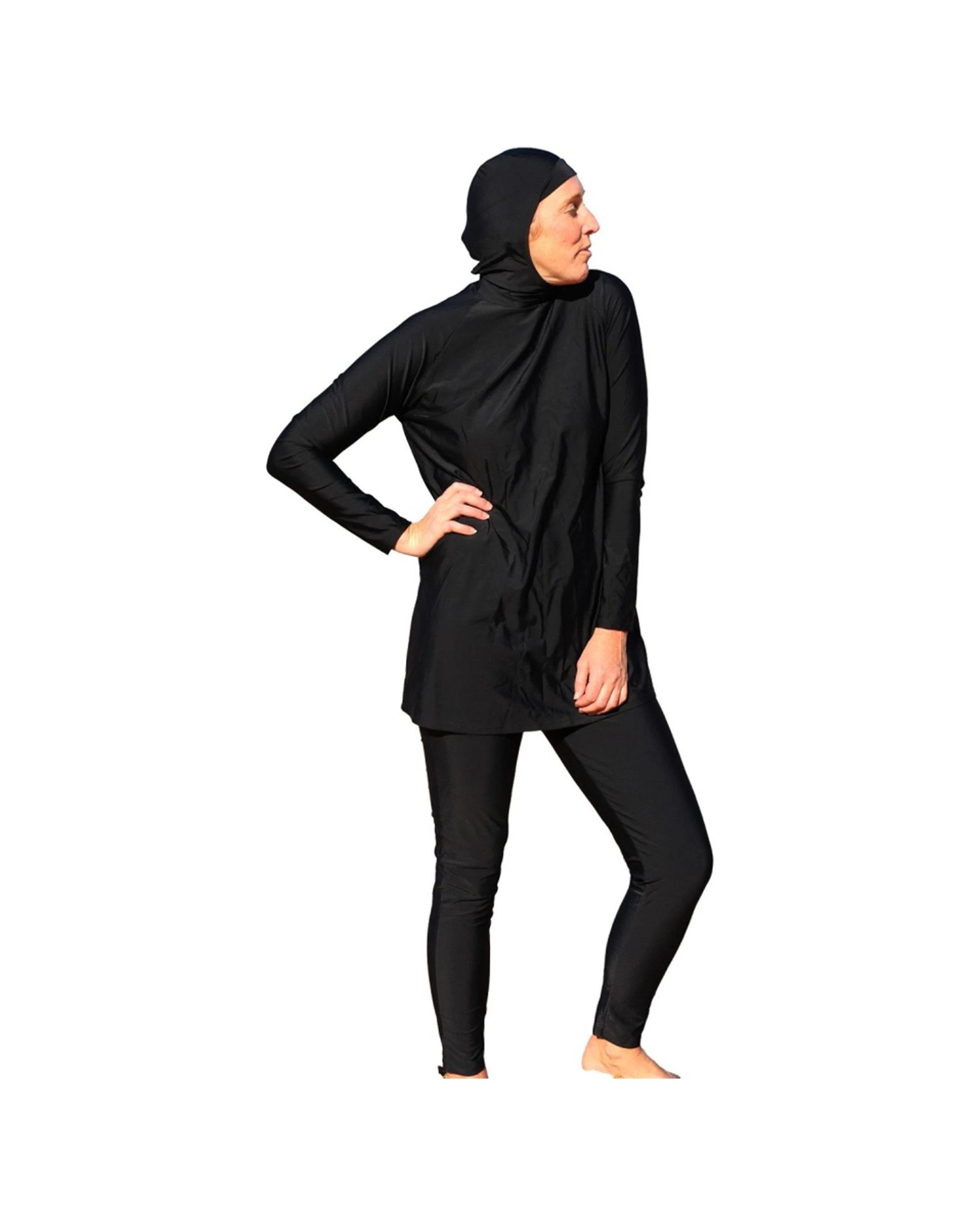1 3pc Adrenalin Women's Sun Protective UPF50+ Burkini Full Coverage Swimwear BLACK, 1 of 4