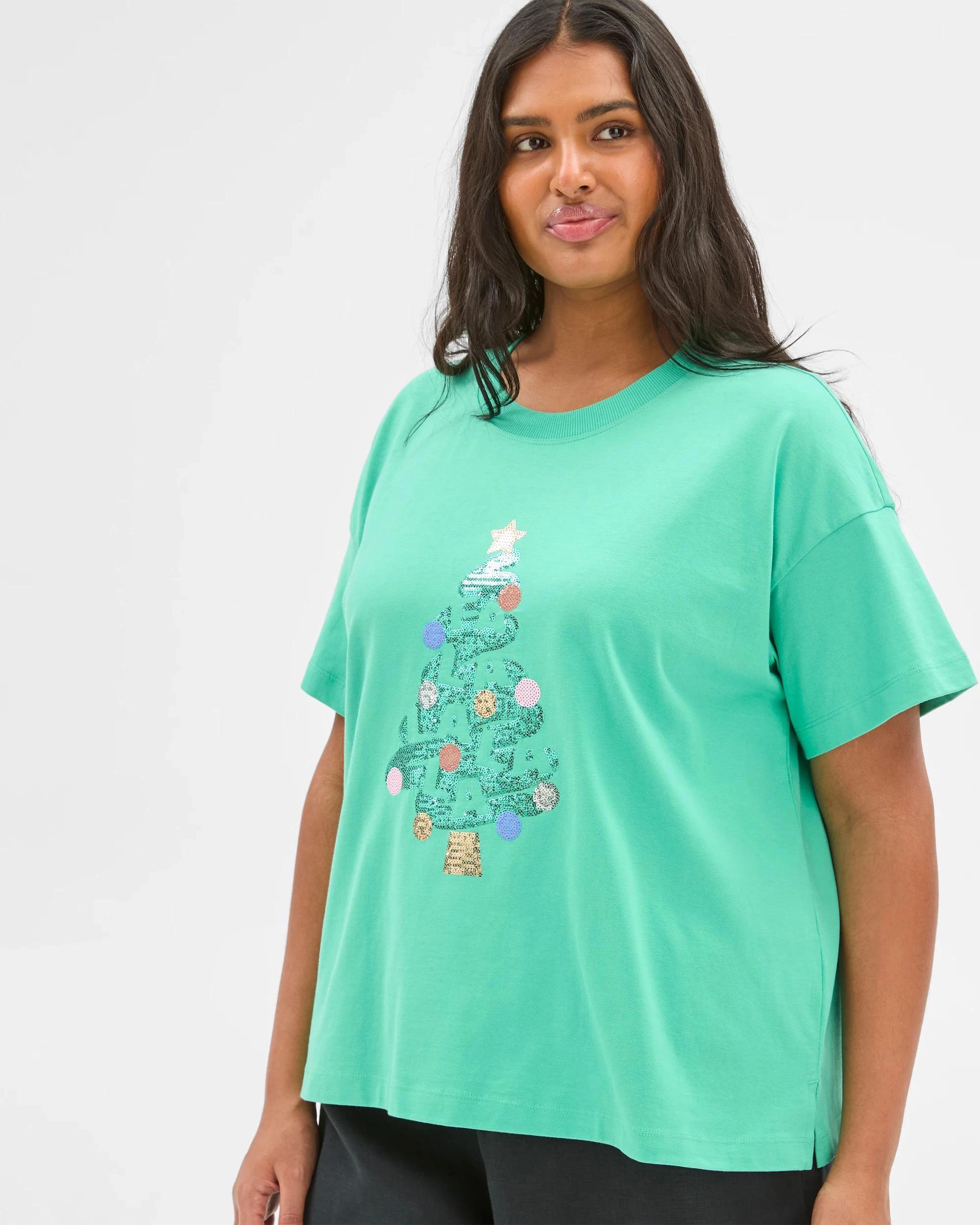 3 Target Plus Size Australian Cotton Christmas T-shirt GREEN FALALALA, 3 of 10