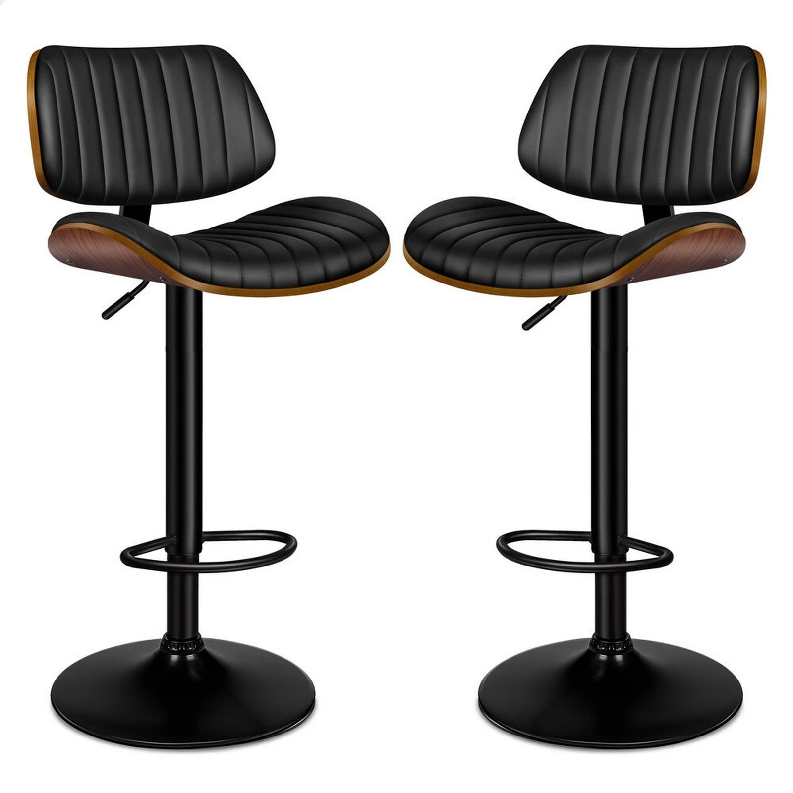 1 Alfordson 2x Bar Stools Kitchen Swivel Chair Wooden Leather Gas Lift - Black, 1 of 9