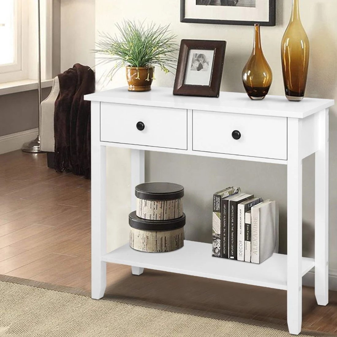 3 Artiss Console Table 2 Drawers 80CM  Chole - White, 3 of 8