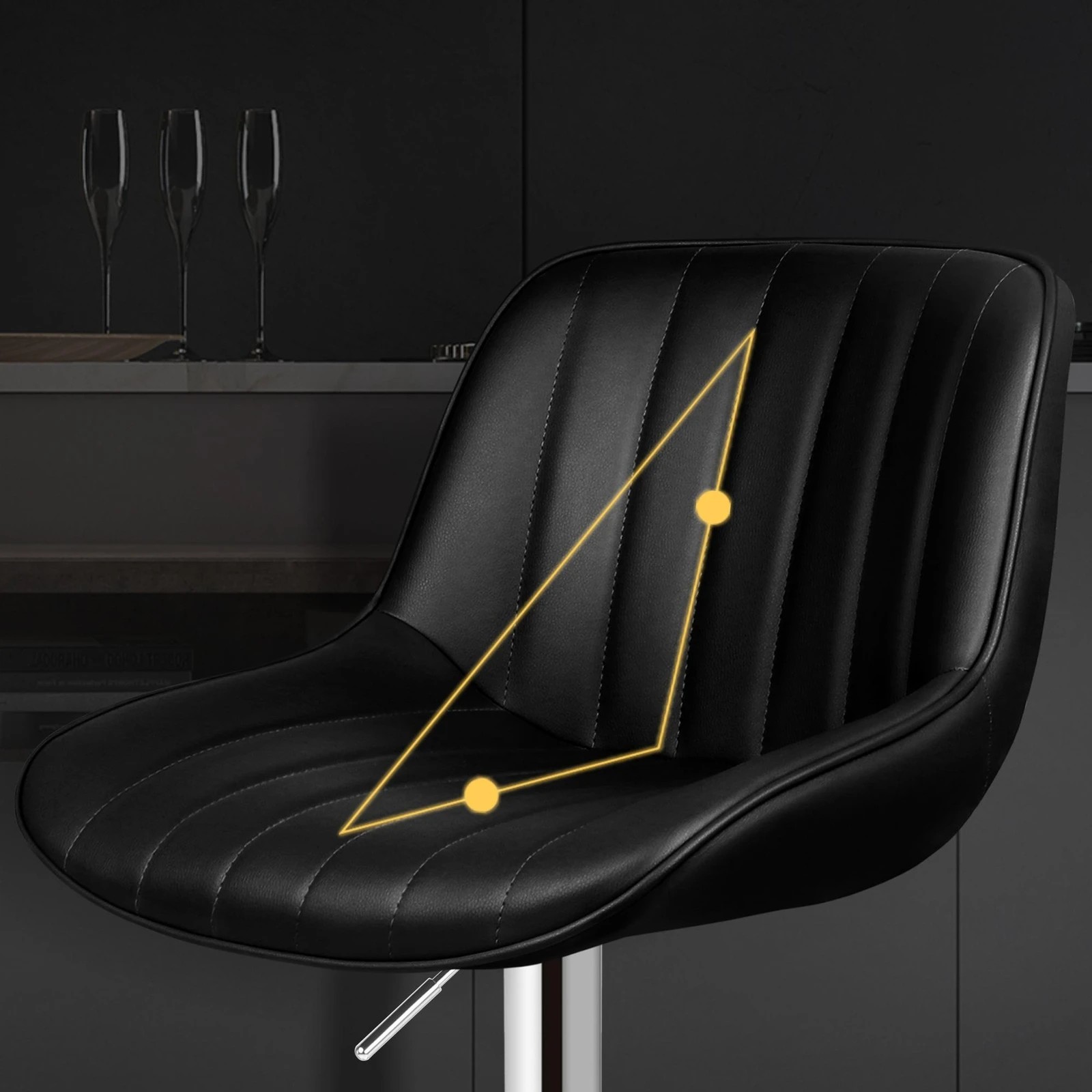 3 Alfordson 2x Bar Stools Gas Lift Leather Bar Chairs Kitchen Swivel Wendy - Black, 3 of 8