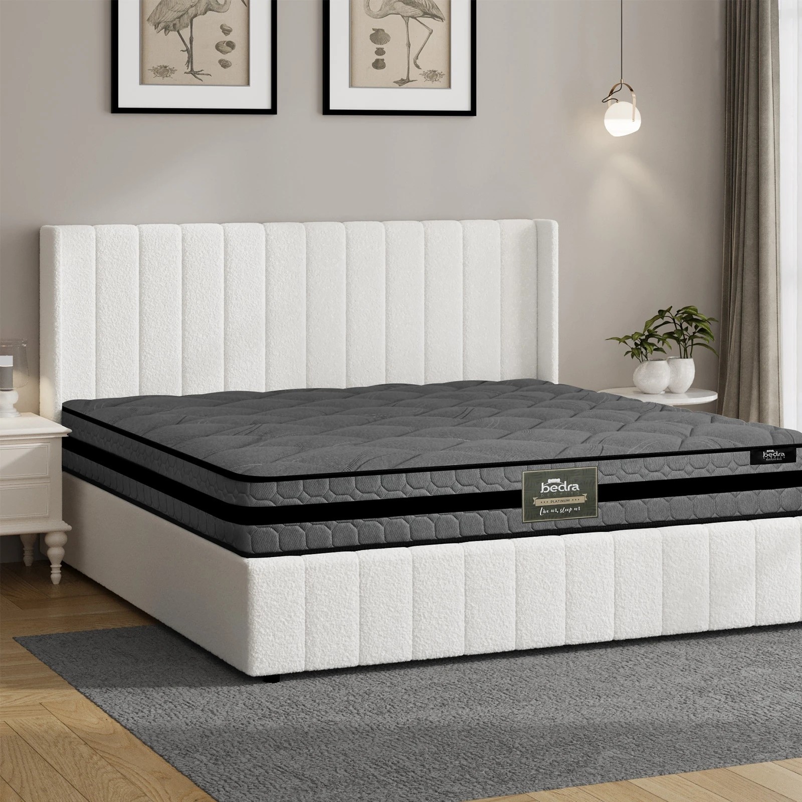 4 Oikiture Bed Frame King Size Gas Lift Storage Boucle Beds W/ Mattress Set BILY - White, 4 of 8
