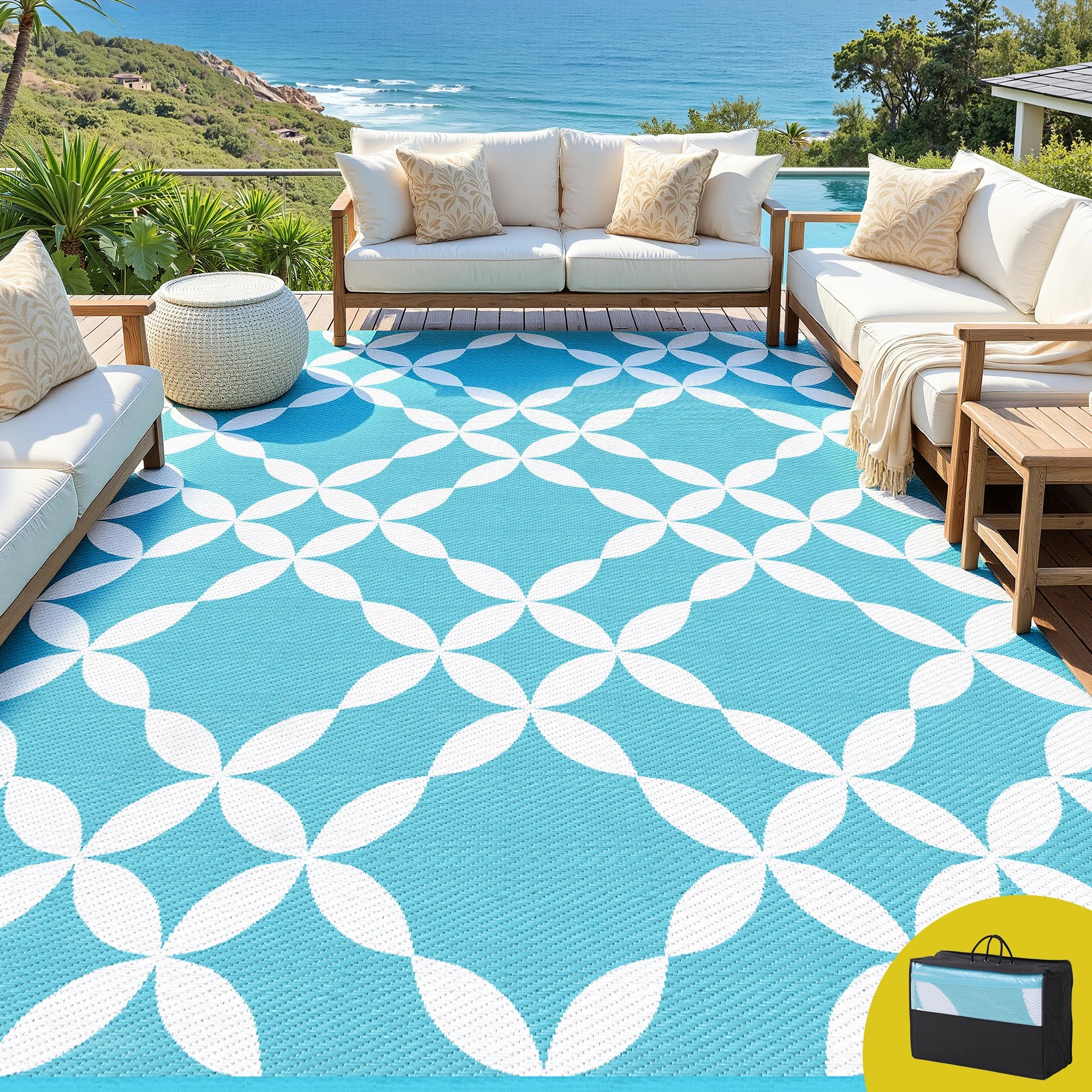 7 Gardeon Outdoor Rugs 274x366cm Large Carpet Reversible Area Mat PP Dual-Sided Patio Rug - Blue, 7 of 7