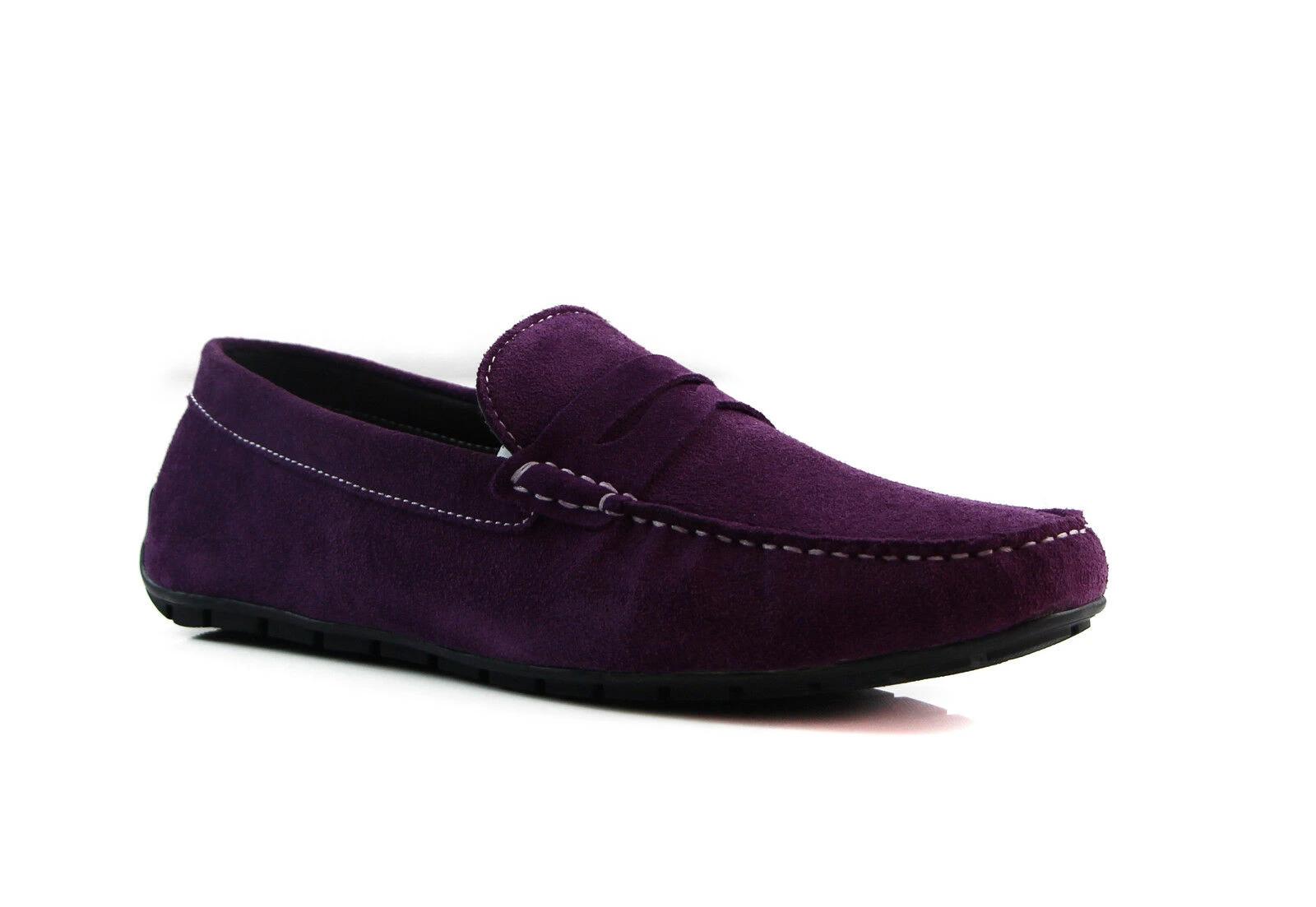 1 Zasel Mens Breeze Suede Leather Casual Slip On Boat Deck Shoes DARK PURPLE, 1 of 1