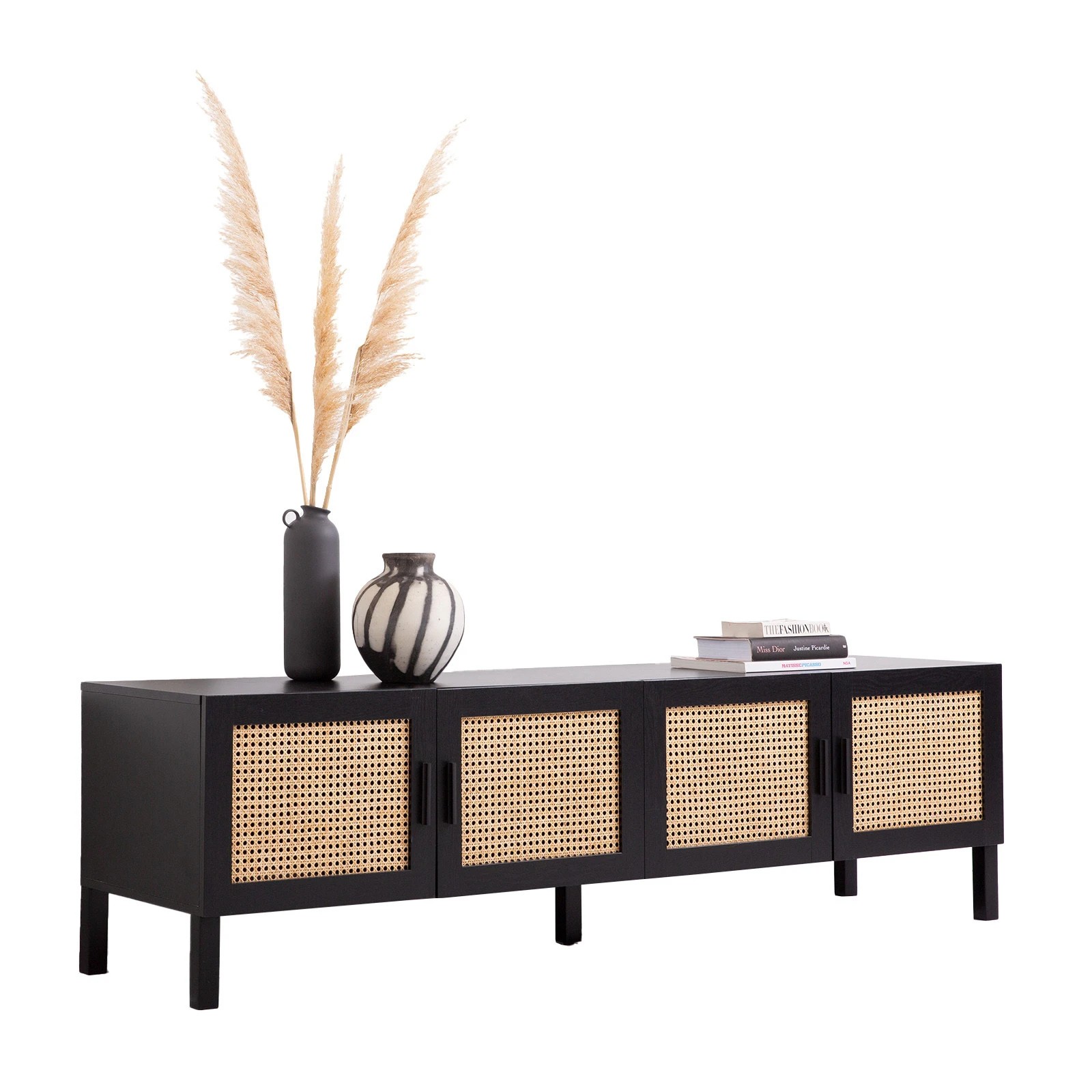 6 Casa Decor Tulum Rattan Entertainment Unit TV Stand Cabinet Storage Black - Black, 6 of 9