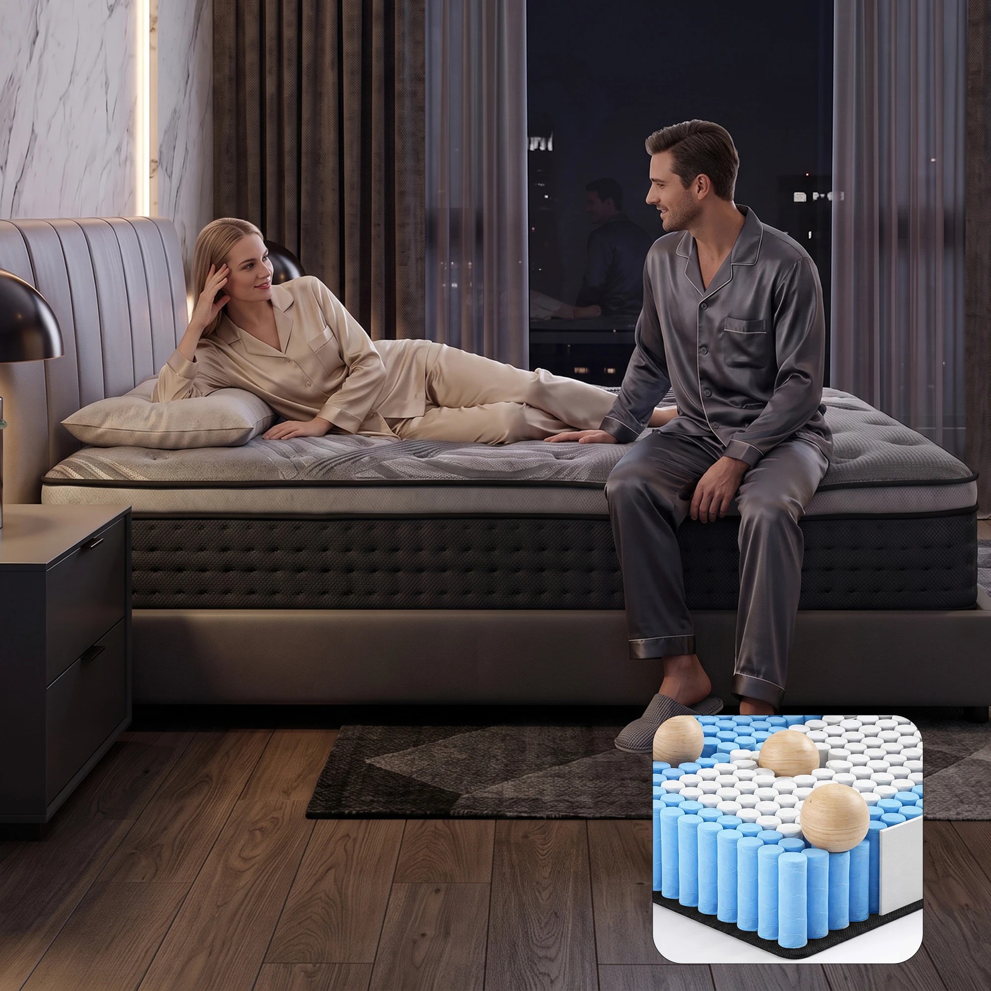 9 Giselle Bedding 34cm Euro Top 7-Zone Bamboo Charcoal Pocket Spring Mattress, Medium Firm - Queen Bed - Charcoal, 9 of 10
