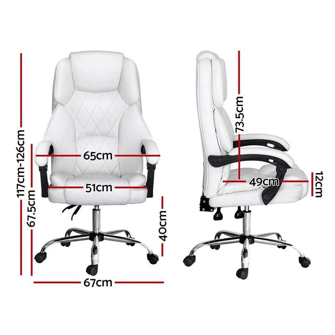 2 Artiss Executive Office Chair Leather Recliner - White, 2 of 7