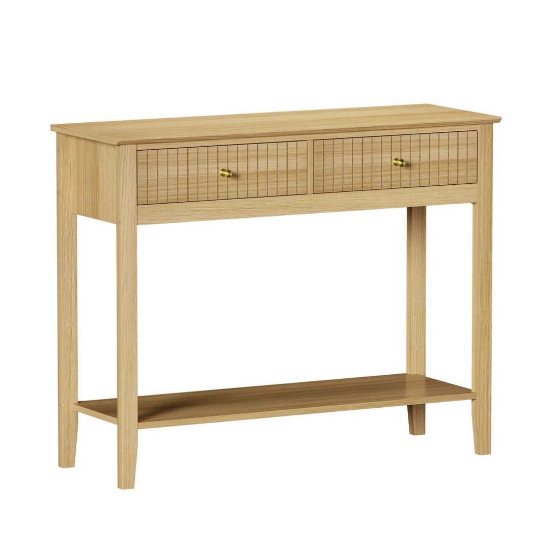 6 Oikiture 100cm Console Table Hallway Table With 2 Storage Drawer Entry Desk
 - Natural, 6 of 10