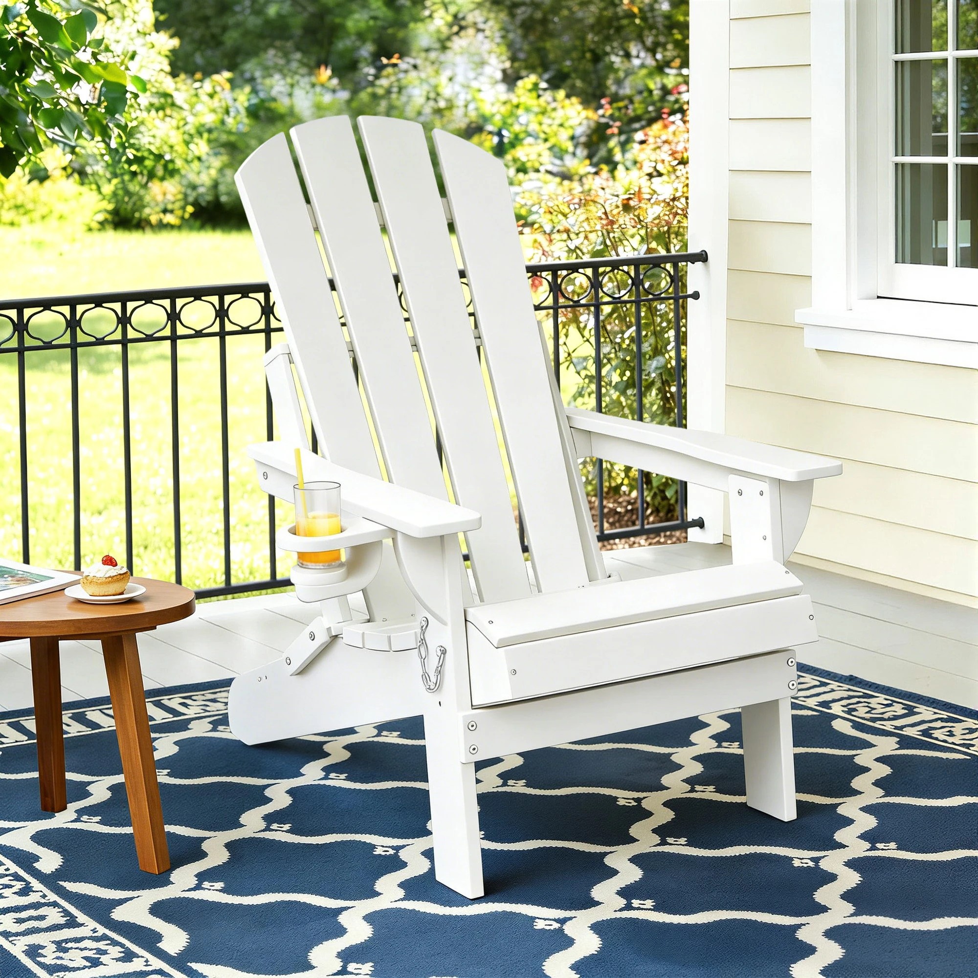9 Gardeon Outdoor Chairs Folding Adirondack Beach Chair HDPE Sun Lounge Patio Furniture Garden - White, 9 of 9