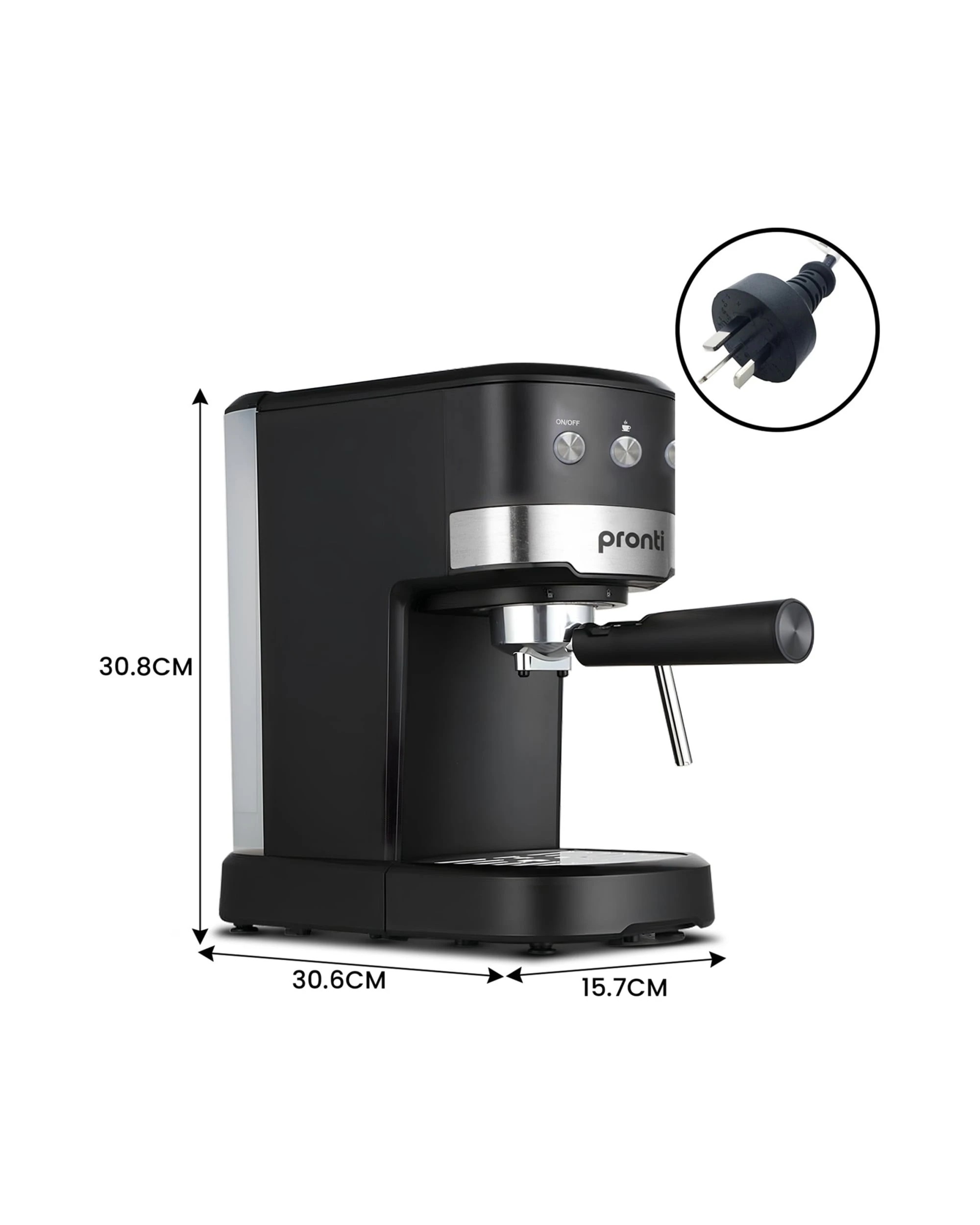 3 Pronti Silver Noir Breakfast Set - CM 850D 1.25L Espresso Machine, 1.7L Kettle, 4-Slice Toaster - Black, 3 of 5